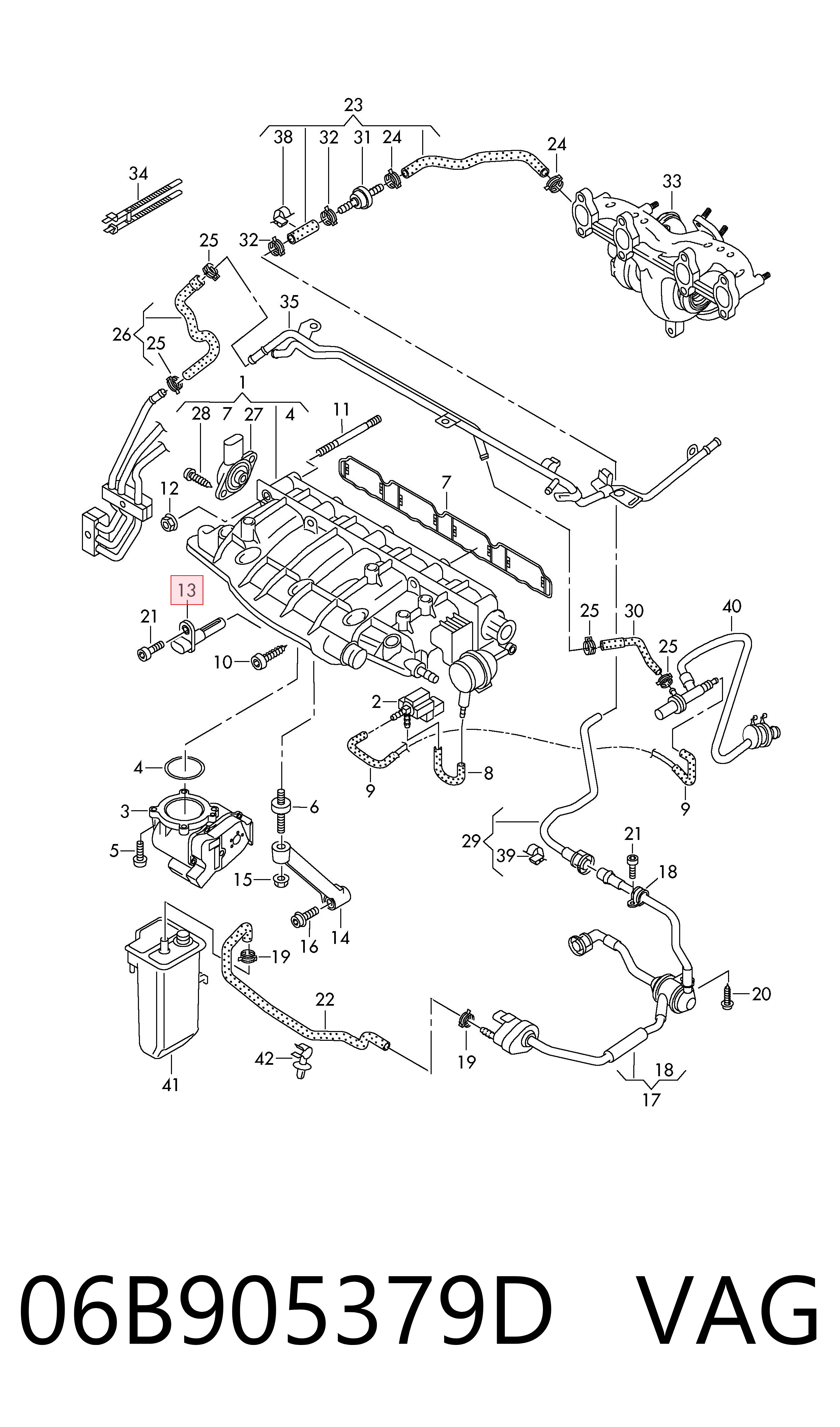 06B905379D VAG Czujnik temperatury powietrza wlotowego