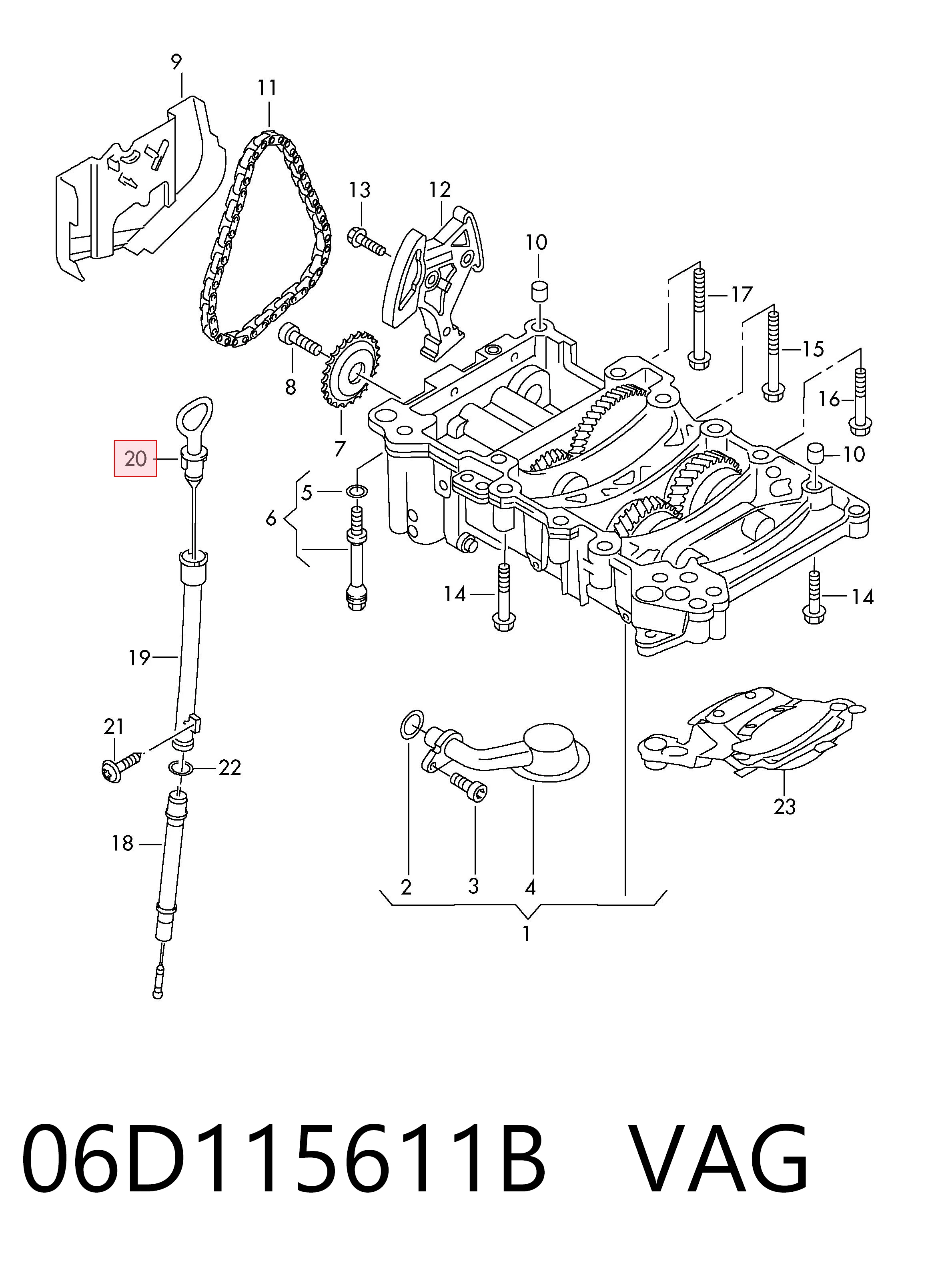 06D115611B VAG Bagnet poziomu oleju w silniku