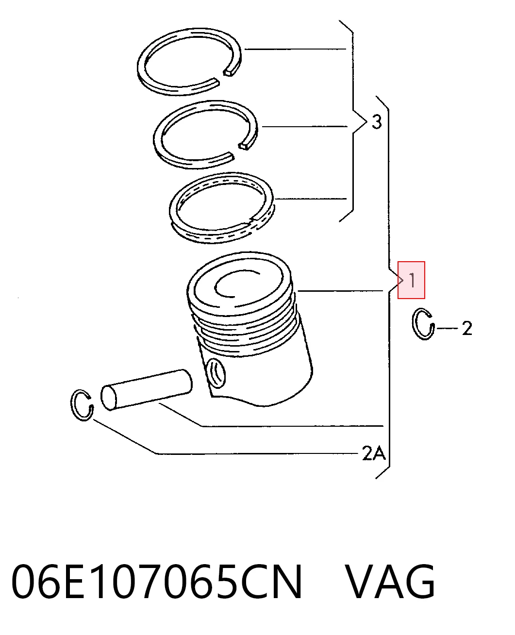 06E107065CN VAG Tłok, komplet do jednego cylindru, STD