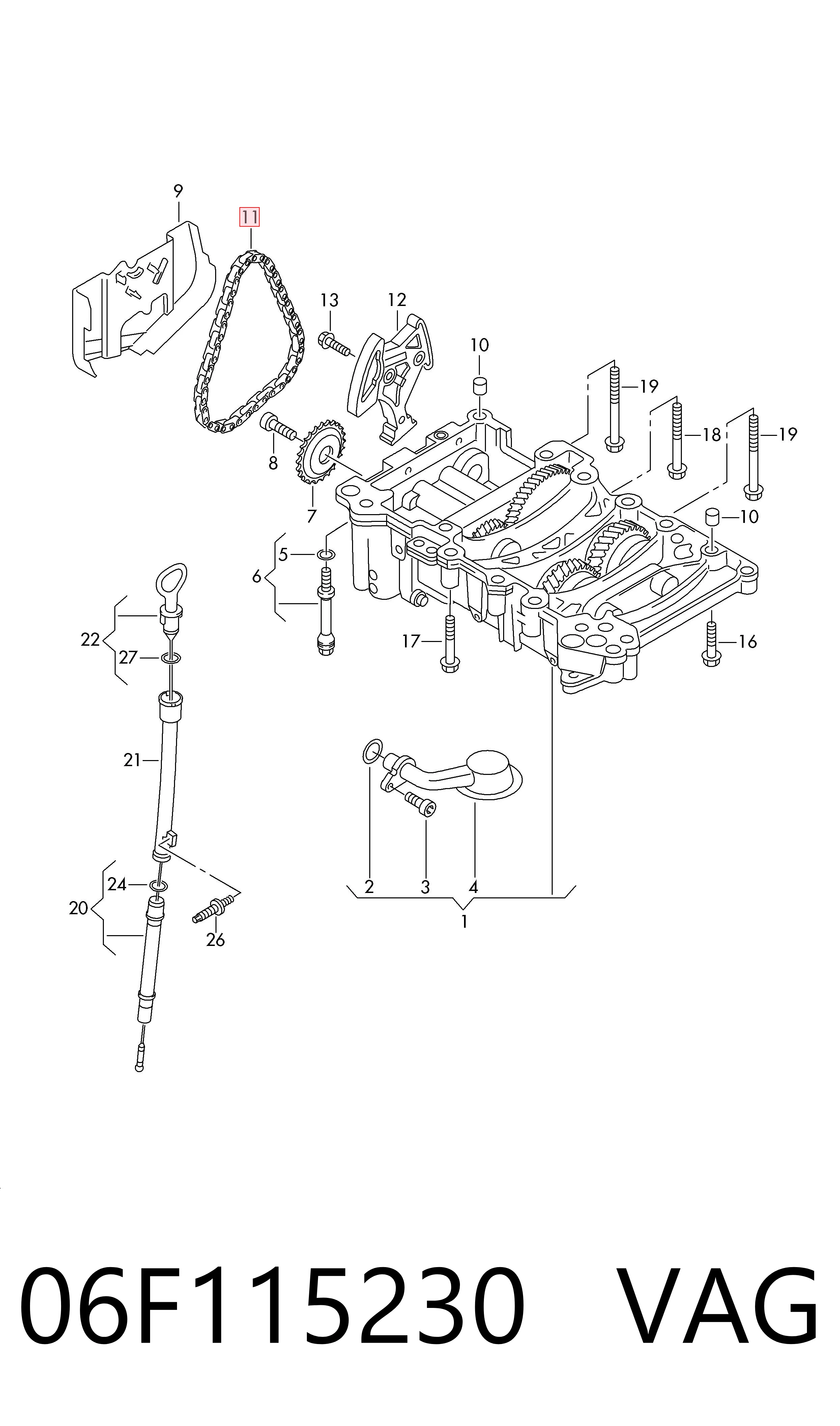 Łańcuch pompy oleju VAG 06F115230 cena, od 36,79 USD