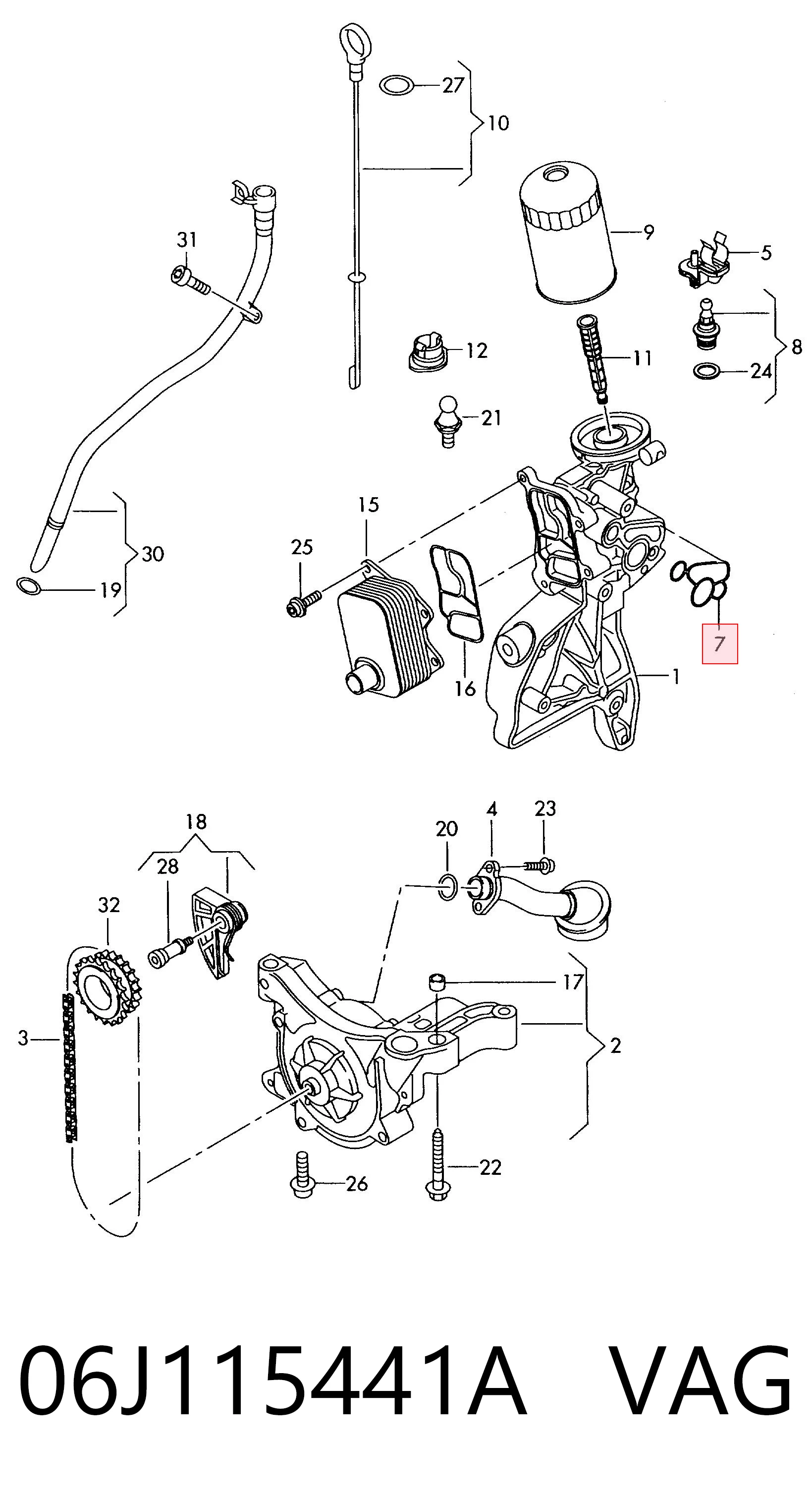 Uszczelka adaptera filtra oleju 06J115441A VAG