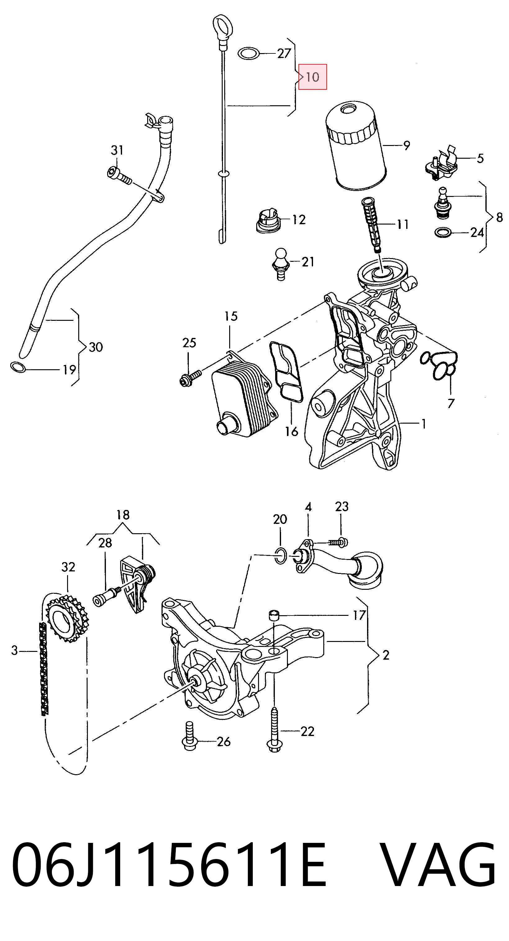06J115611E VAG Bagnet poziomu oleju w silniku