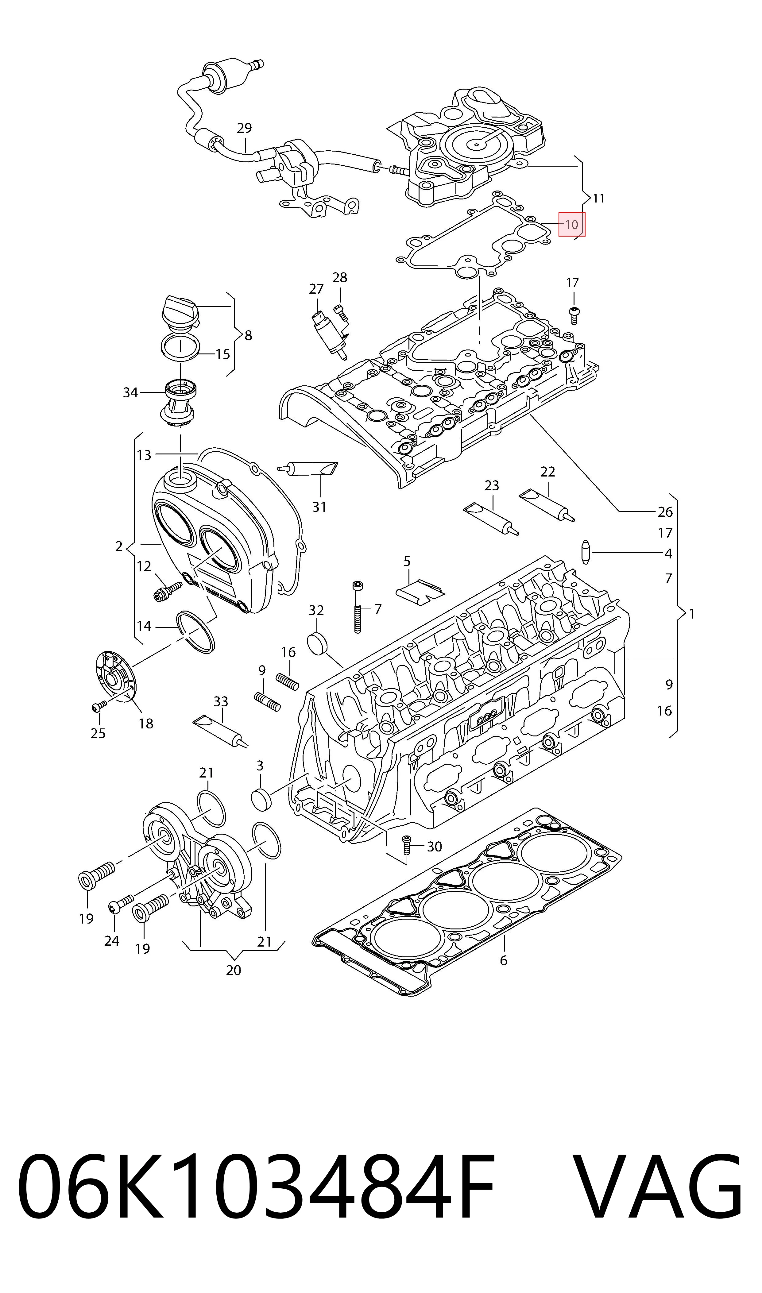 06K103484F VAG Uszczelka separatora oleju (odmy) systemu PCV