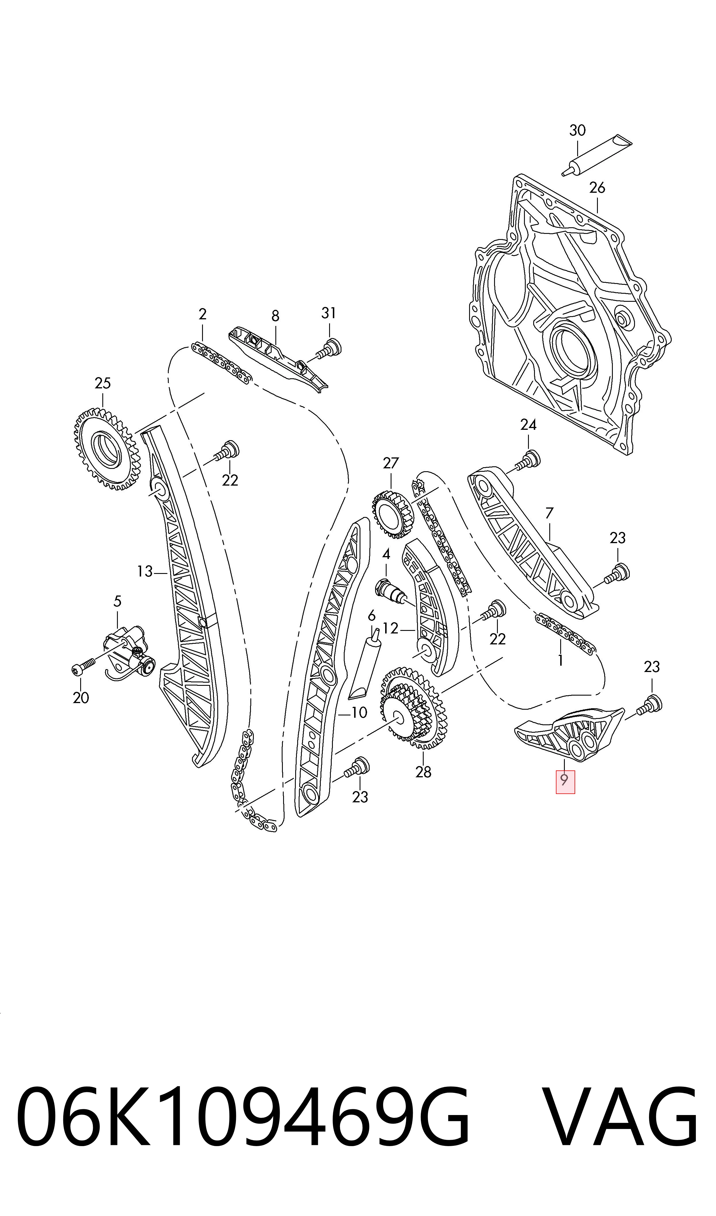 Tłumik drgań łańcucha wałka wyrównoważającego VAG 06K109469G cena, od 19,59 USD
