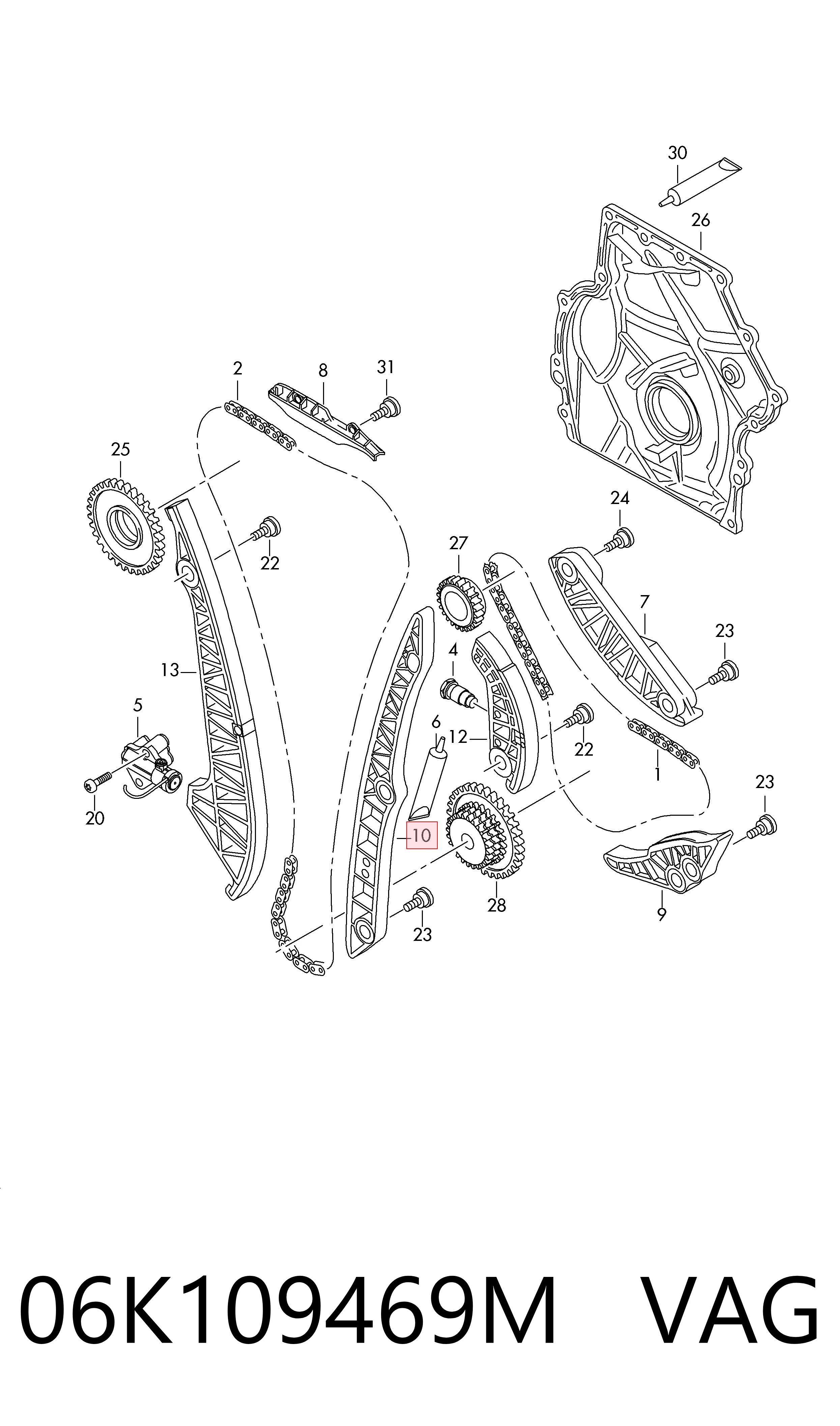 Tłumik drgań łańcucha rozrządu, lewy VAG 06K109469M cena, od 18,65 USD
