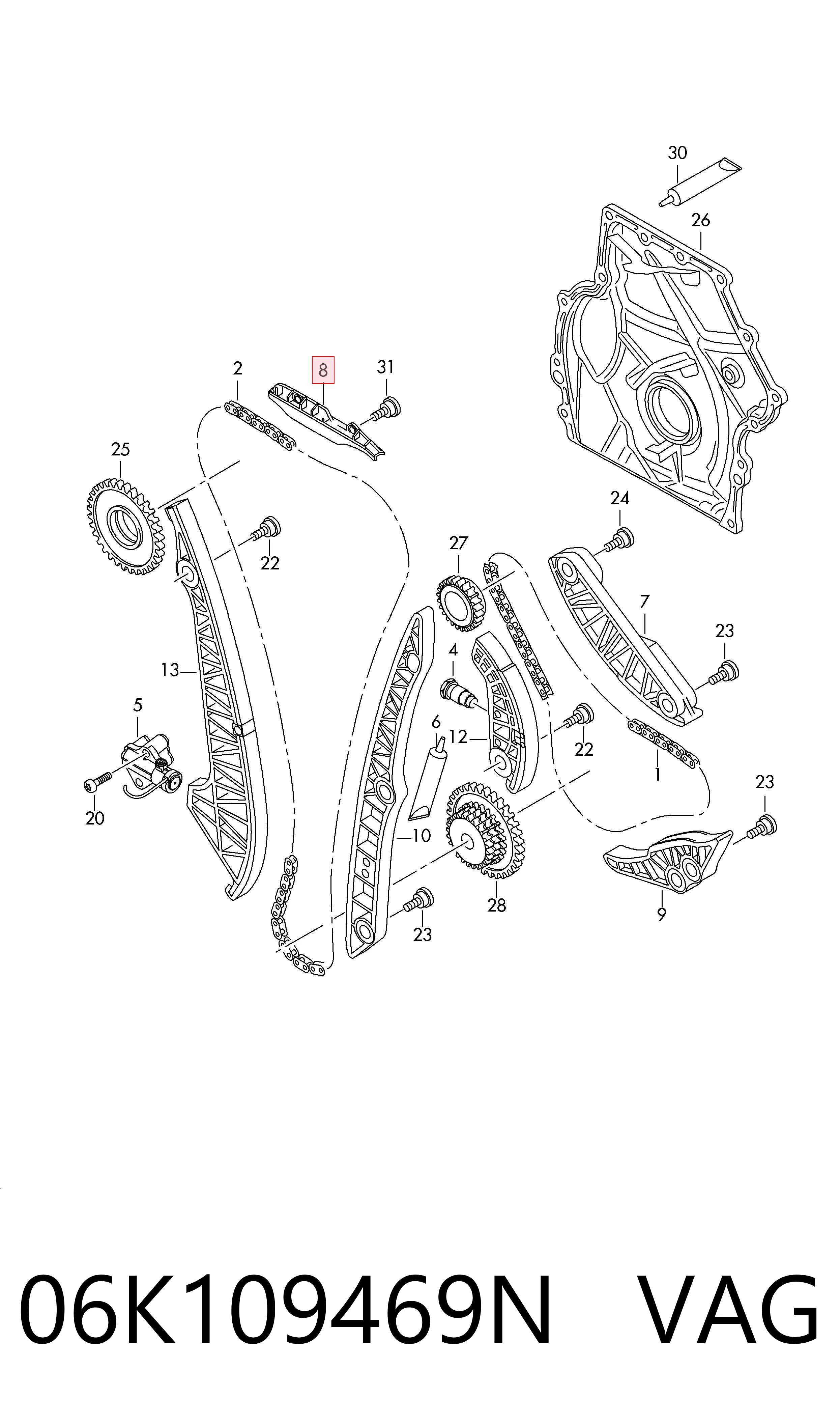 Tłumik drgań łańcucha rozrządu górny VAG 06K109469N cena, od 8,98 USD