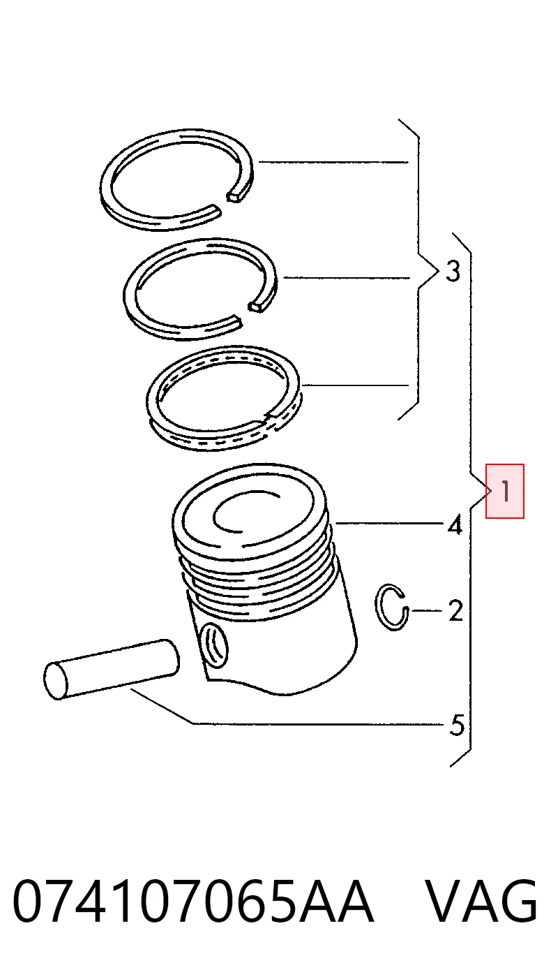 074107065AA VAG Tłok, komplet do jednego cylindru, STD