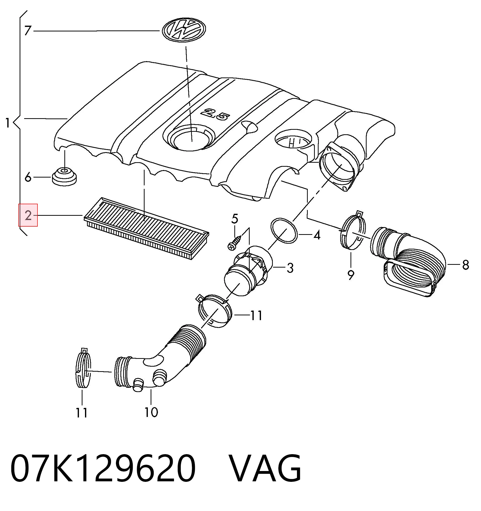 07K129620 VAG Filtr powietrza