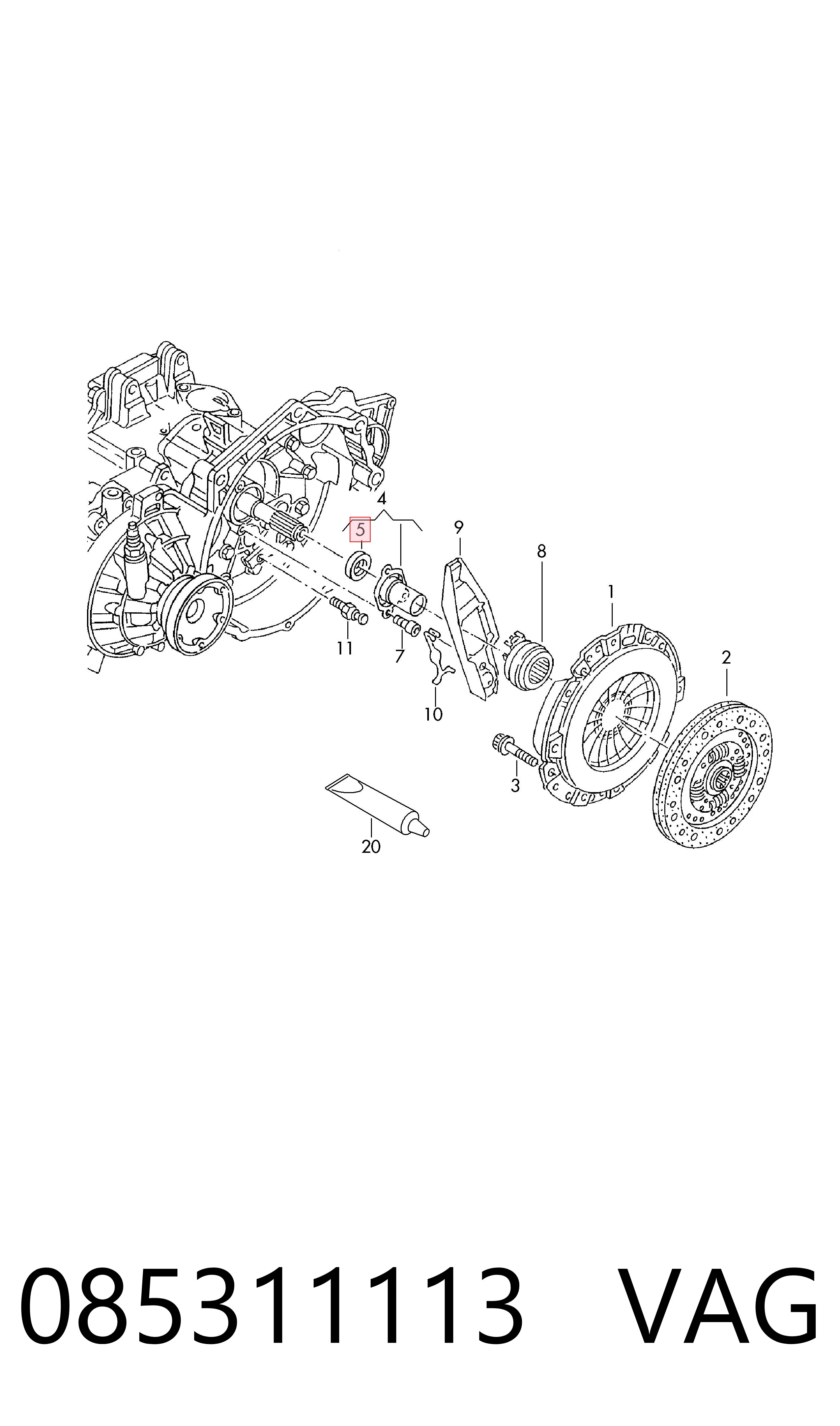 Do koszyka 085311113 VAG Uszczelniacz automatycznej/mechanicznej slrzyni biegów (wału wejściowego/sprzęgłowego)