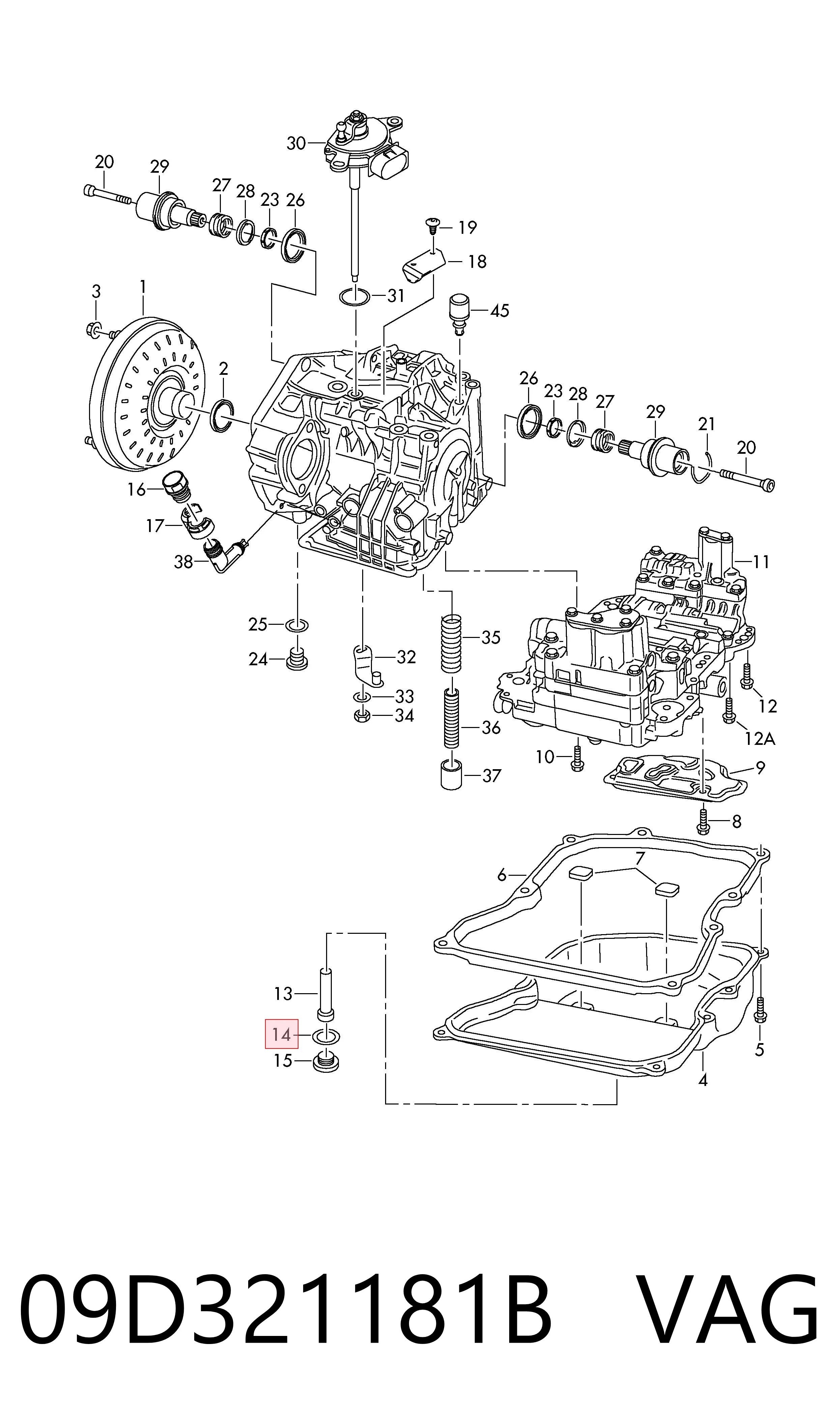 Do koszyka 09D321181B VAG Uszczelka korka miski automatycznej skrzyni biegów