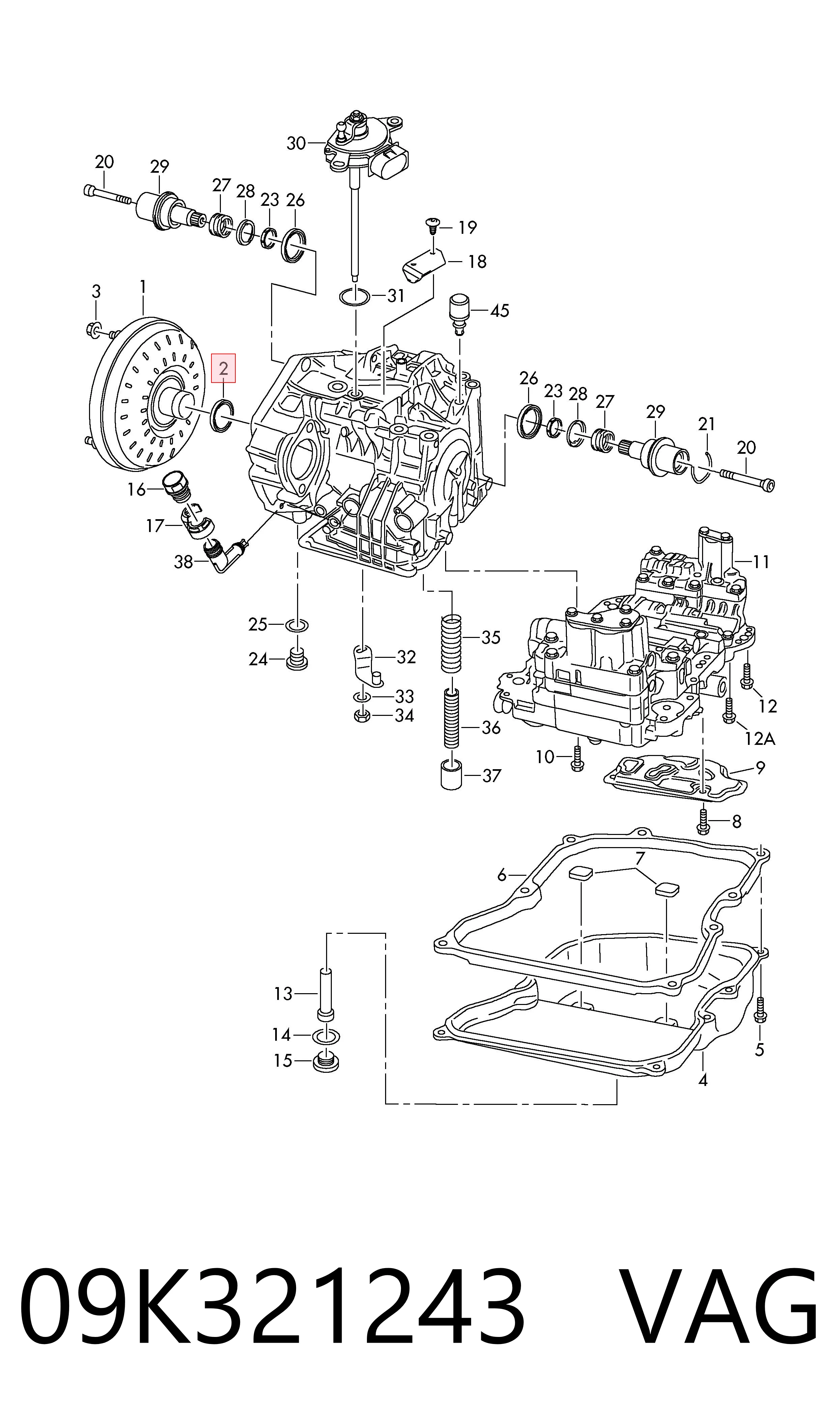 Uszczelniacz automatycznej/mechanicznej slrzyni biegów (wału wejściowego/sprzęgłowego) VAG 09K321243