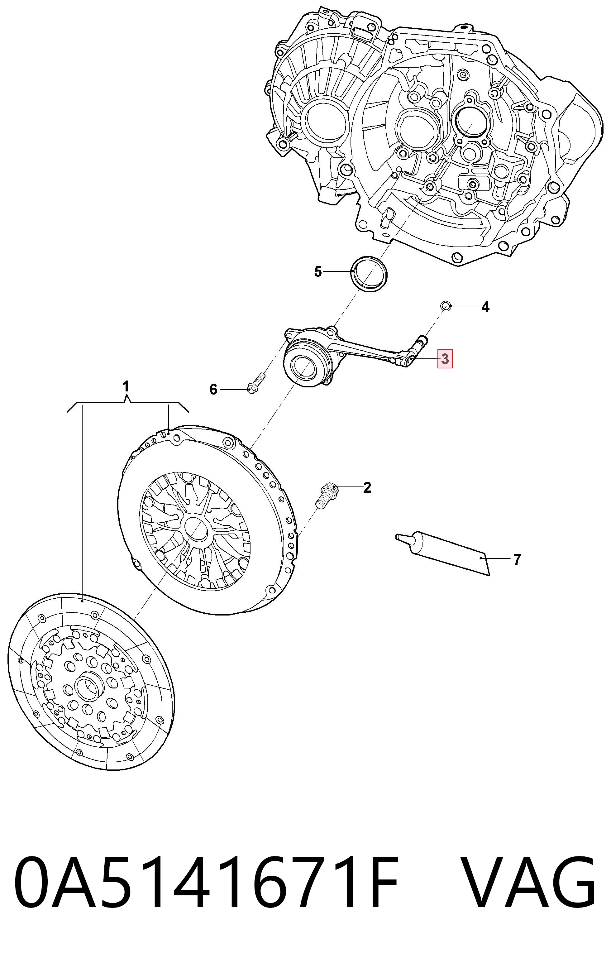 0A5141671F VAG Cylinder roboczy sprzęgła (wysprzęglik) w komplecie z łożyskiem wyciskowym