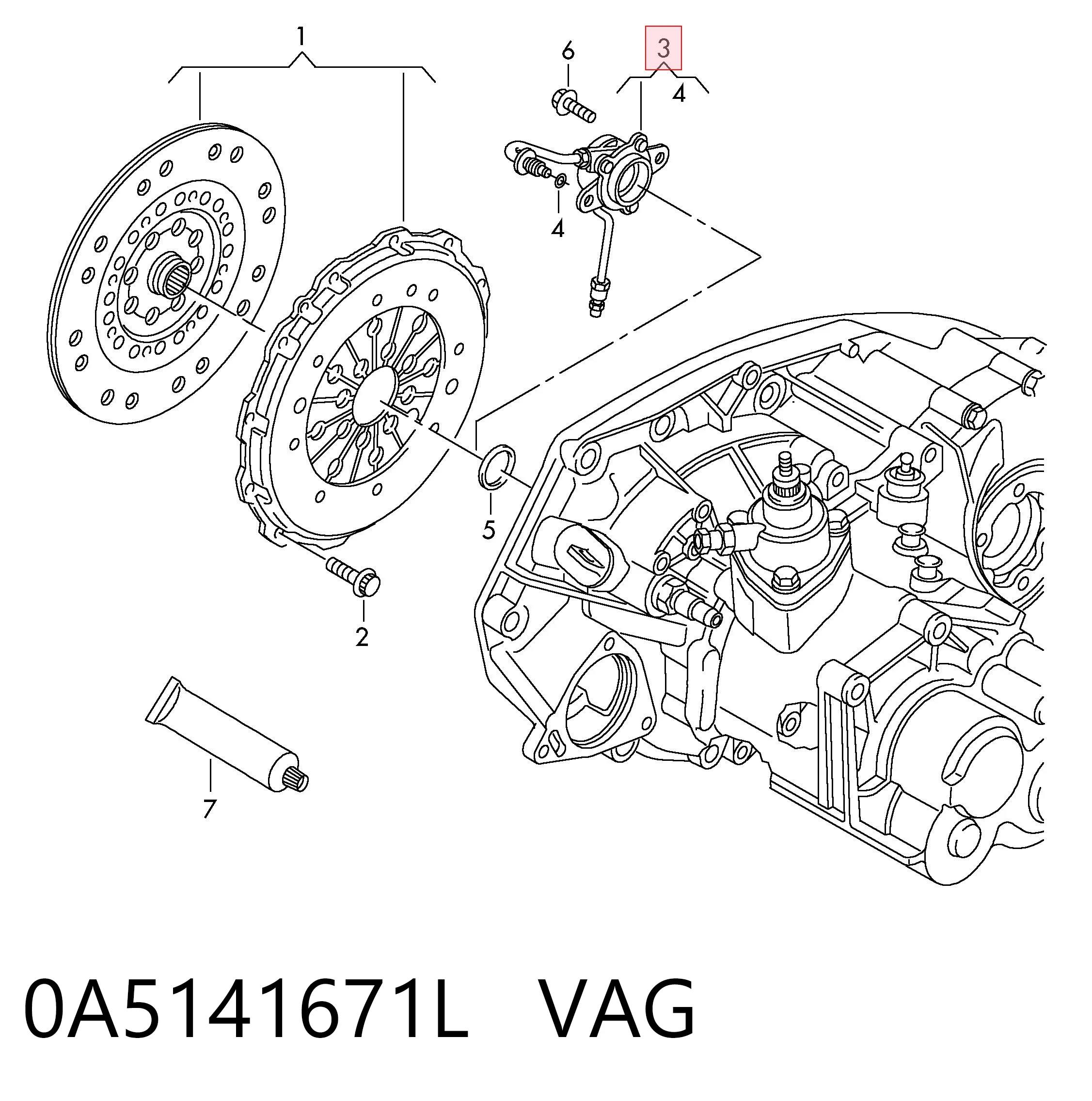0A5141671L VAG Cylinder roboczy sprzęgła (wysprzęglik) w komplecie z łożyskiem wyciskowym