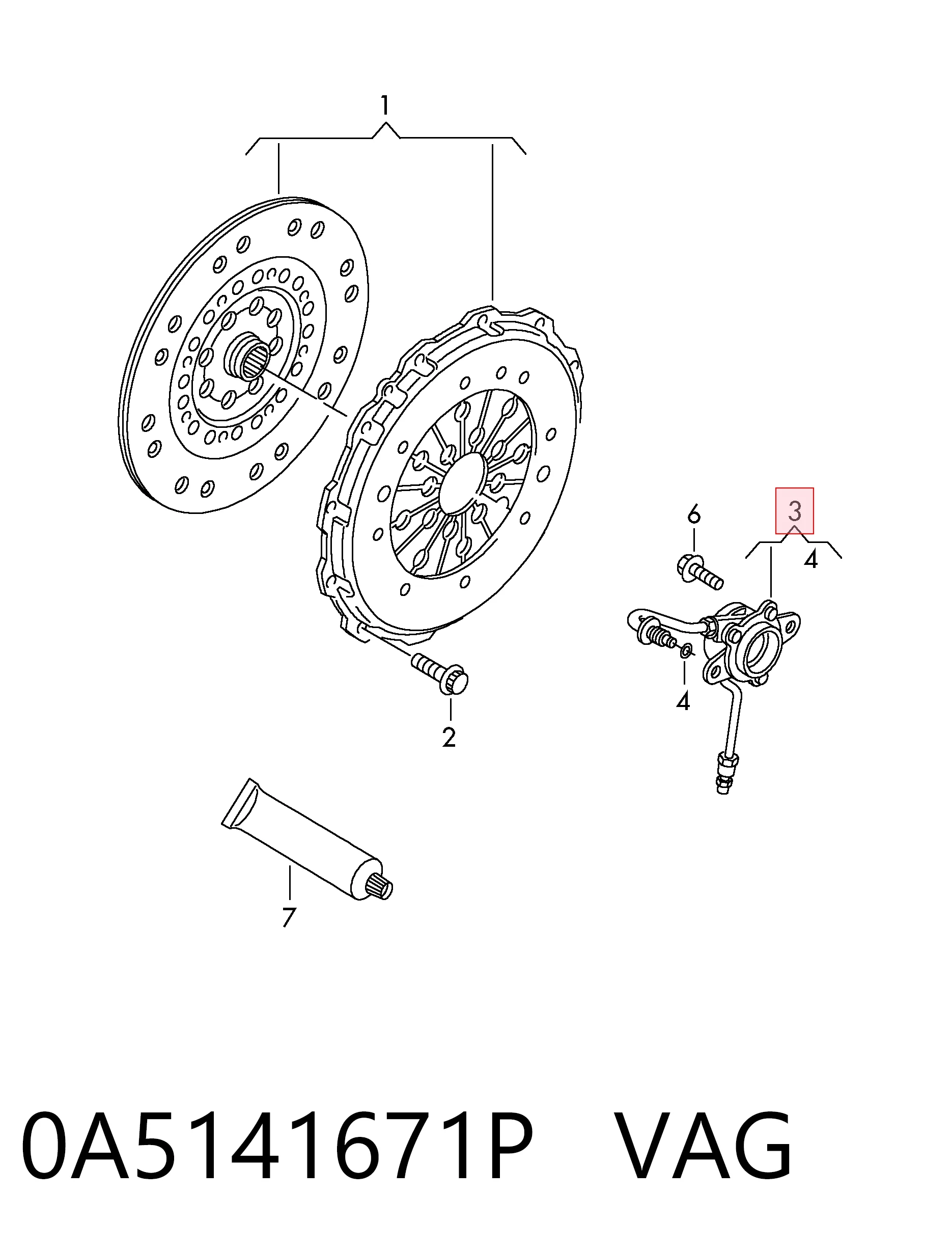 Cylinder roboczy sprzęgła (wysprzęglik) w komplecie z łożyskiem wyciskowym VAG 0A5141671P