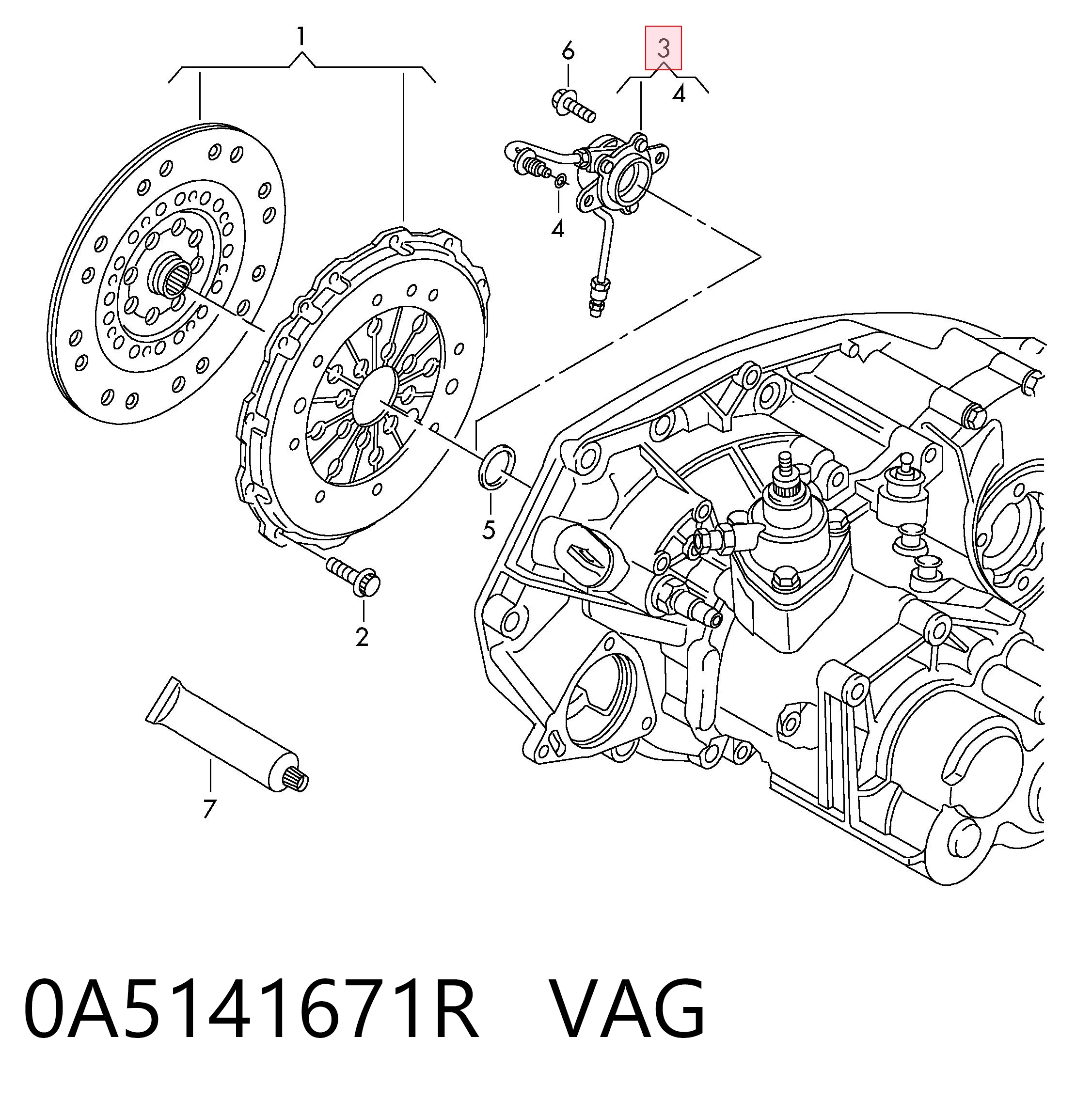 0A5141671R VAG Cylinder roboczy sprzęgła (wysprzęglik) w komplecie z łożyskiem wyciskowym
