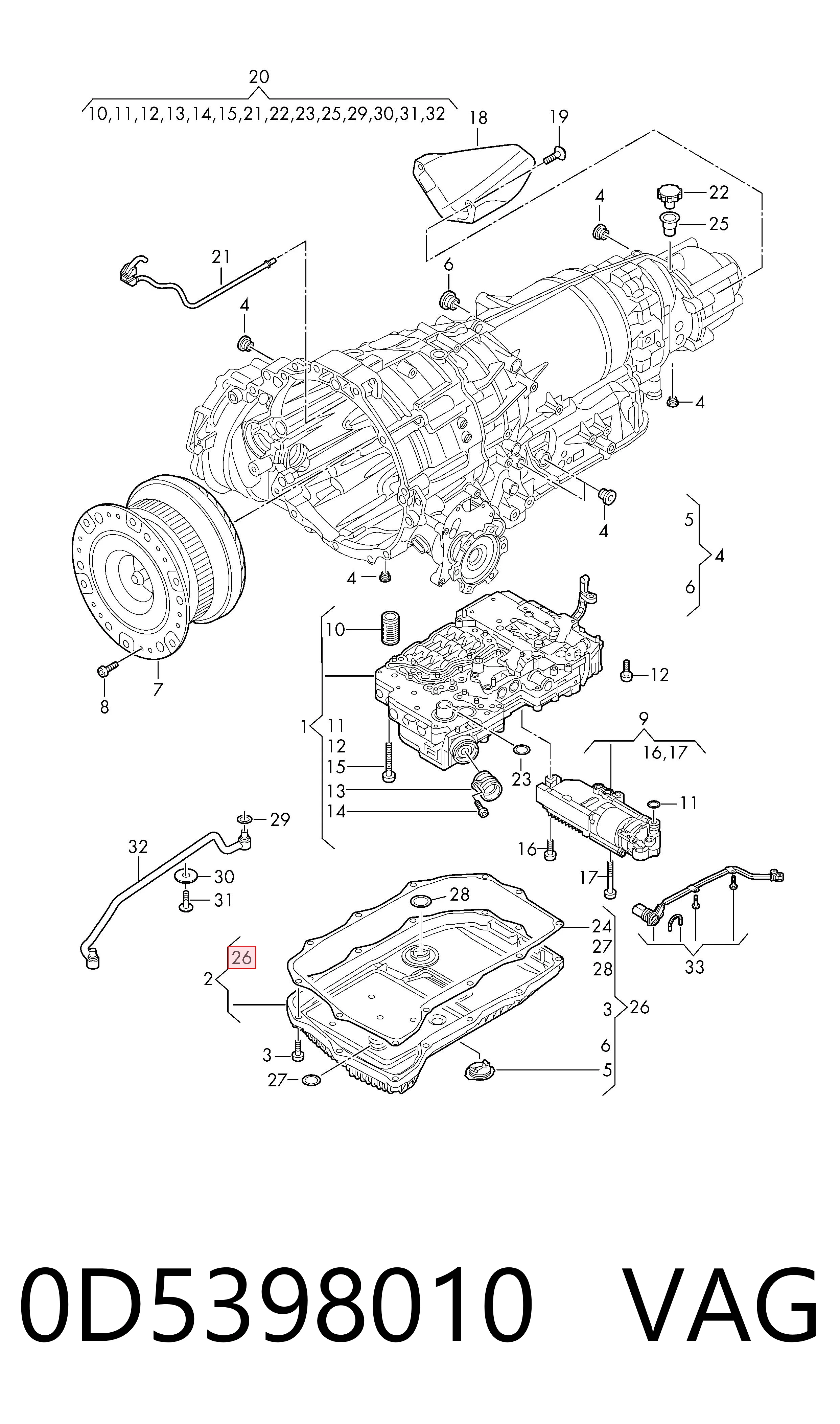 0D5398010 VAG Uszczelka miski automatycznej/mechanicznej skrzyni biegów