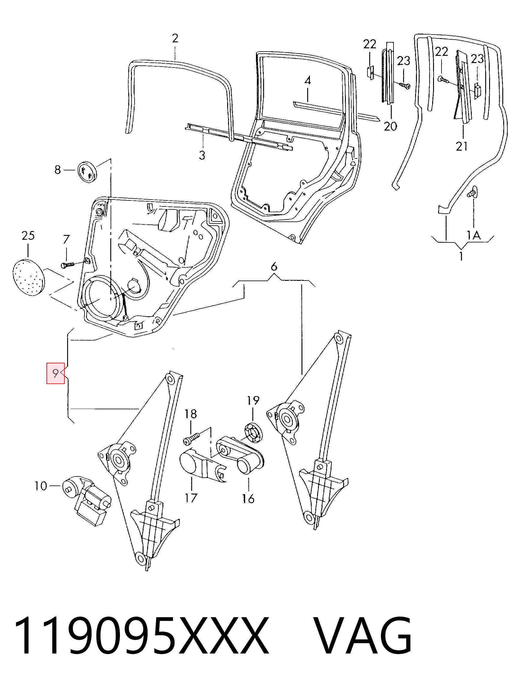 9548PSG7 Polcar Mechanizm podnoszenia szyby drzwi tylnych lewych