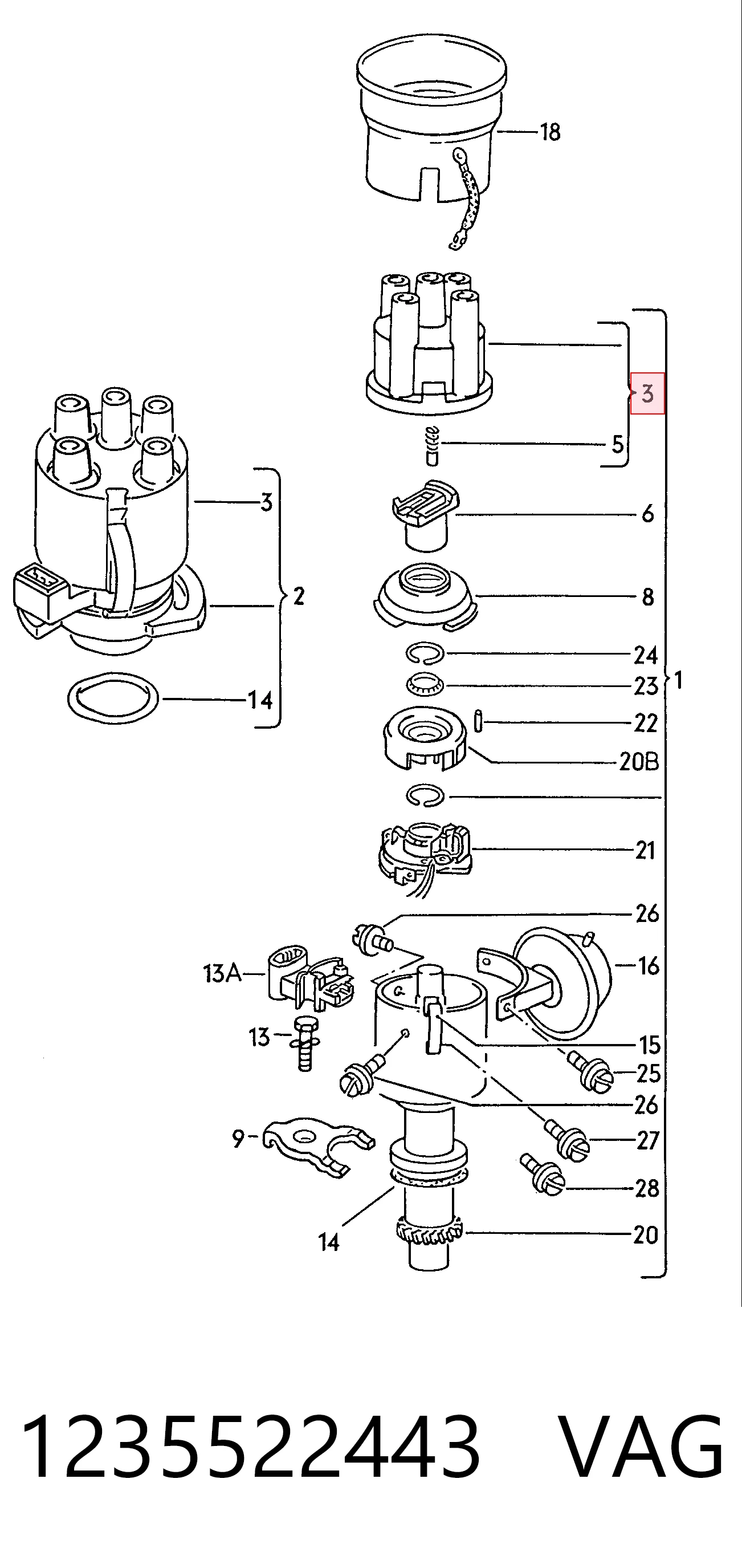  Kopułka rozdzielacza zapłonu  Volkswagen Transporter 