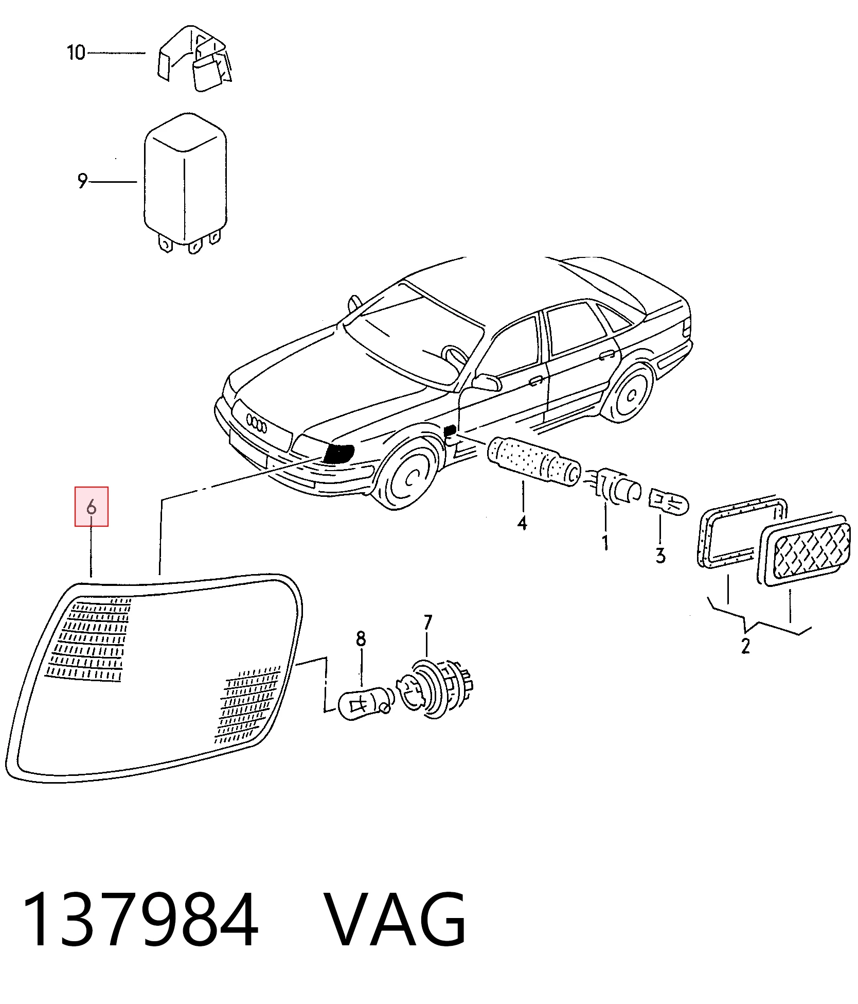 Kierunkowskaz prawy Audi 100 C4 sedana (4A2) (1990 - 1994) cena, od 23,75 USD