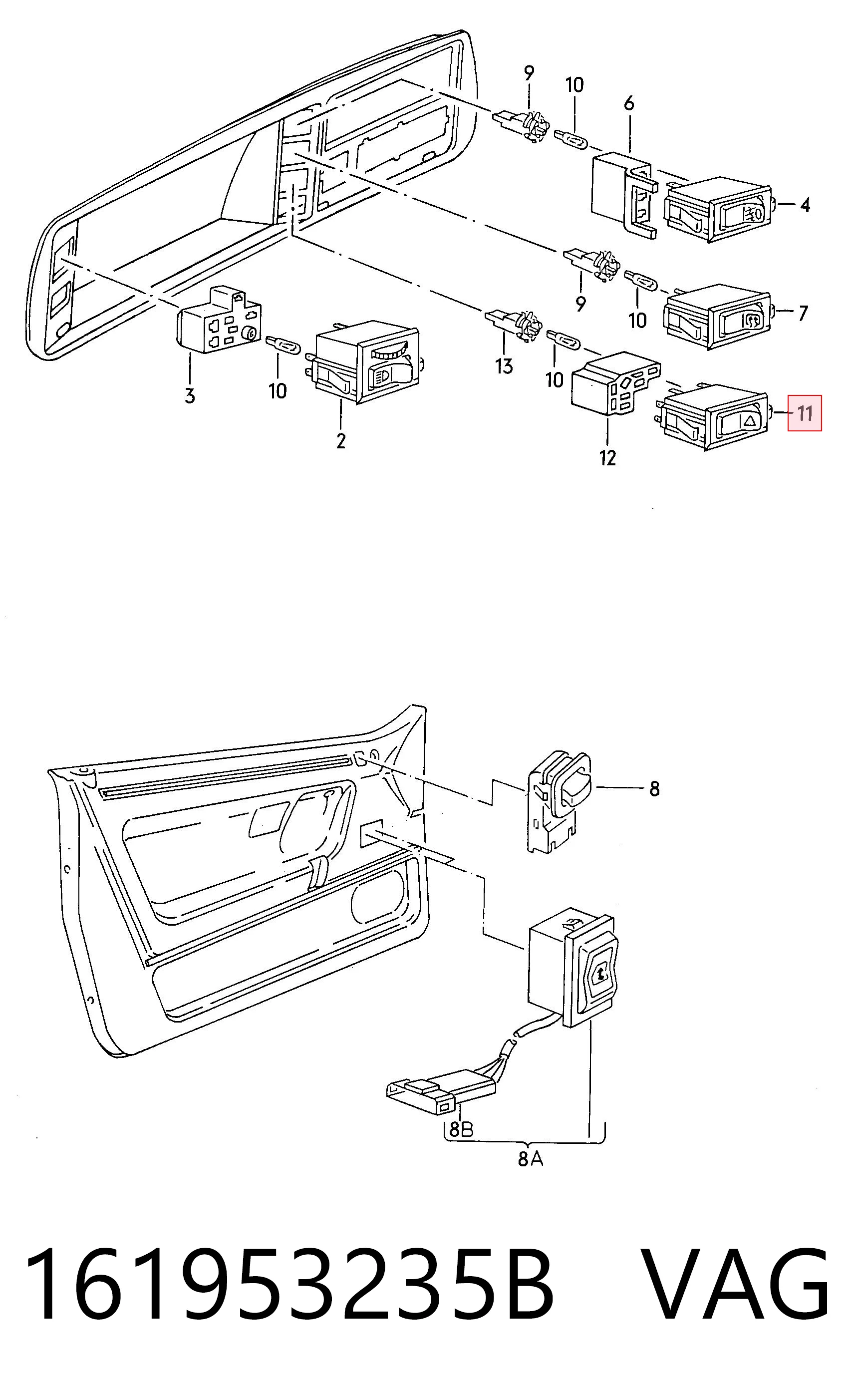 Przycisk włączania światła awaryjnego Volkswagen Passat B2 kombi (32B) (1980 - 1988) cena, od 9,31 USD