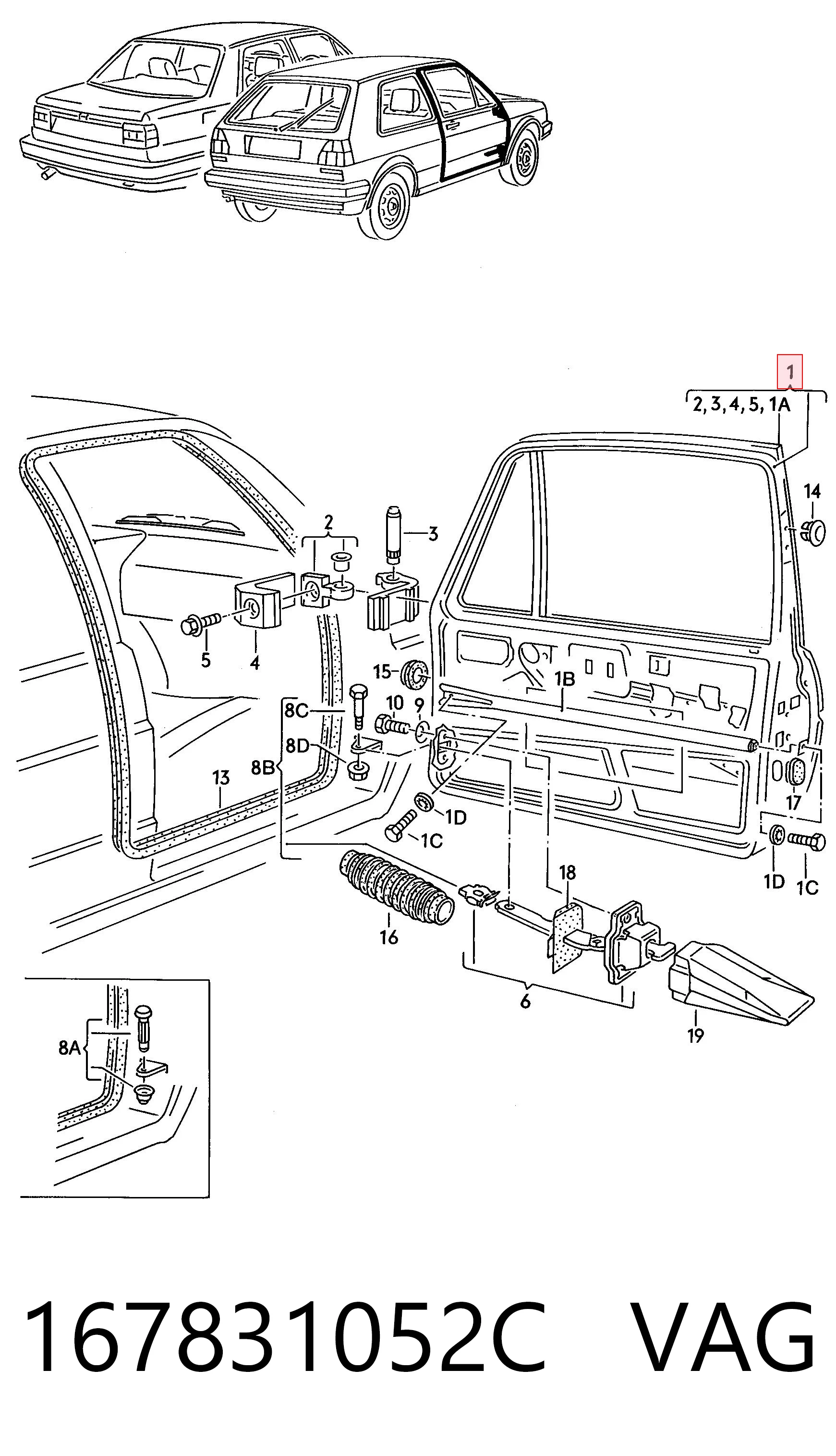 Drzwi przednie prawe do Volkswagen Golf II 19E, 1G1