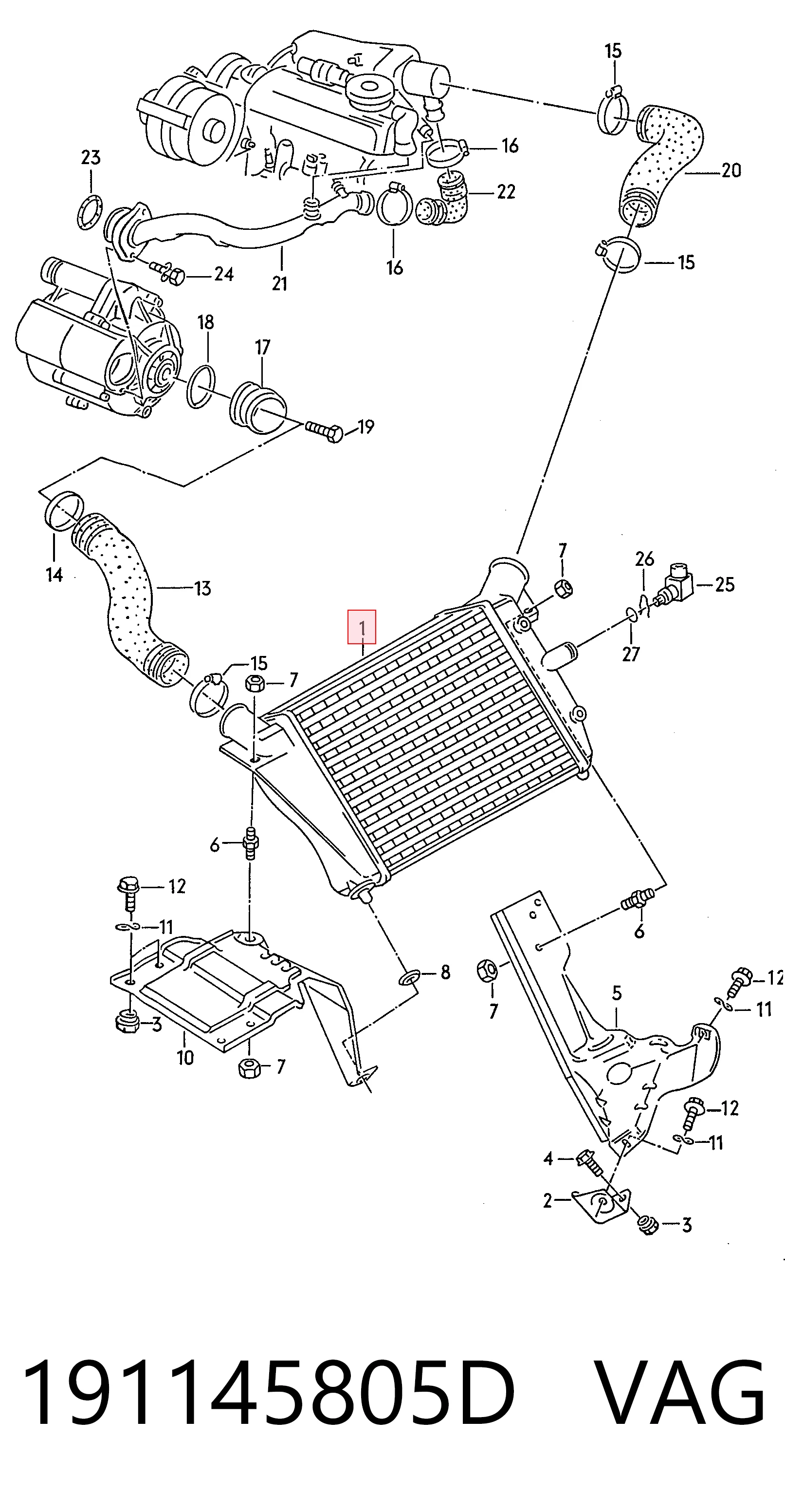 Chłodnica intercoolera do Volkswagen Golf 19E, 1G1