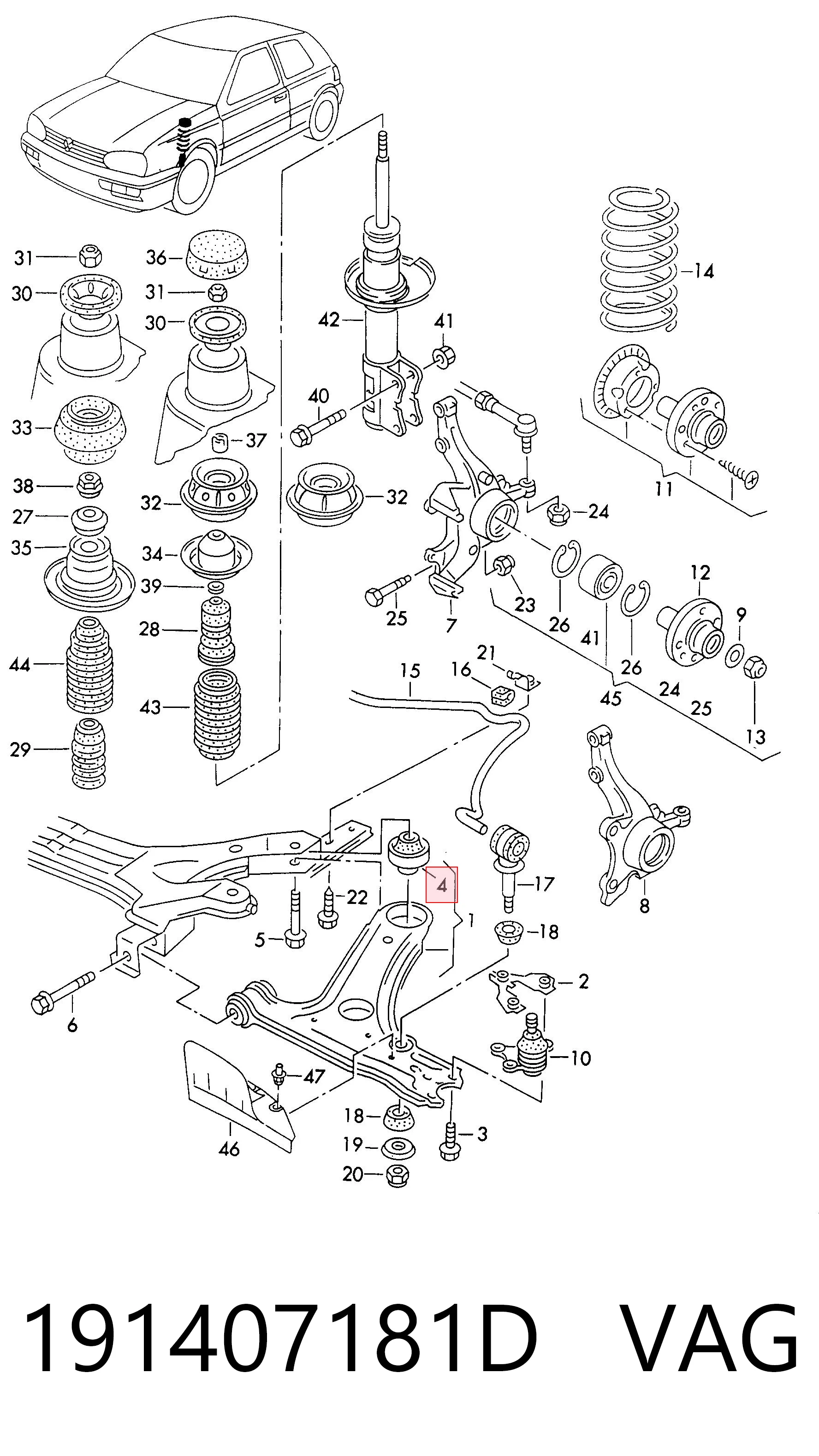 191407181D VAG Silentblock przedniego wahacza dolnego