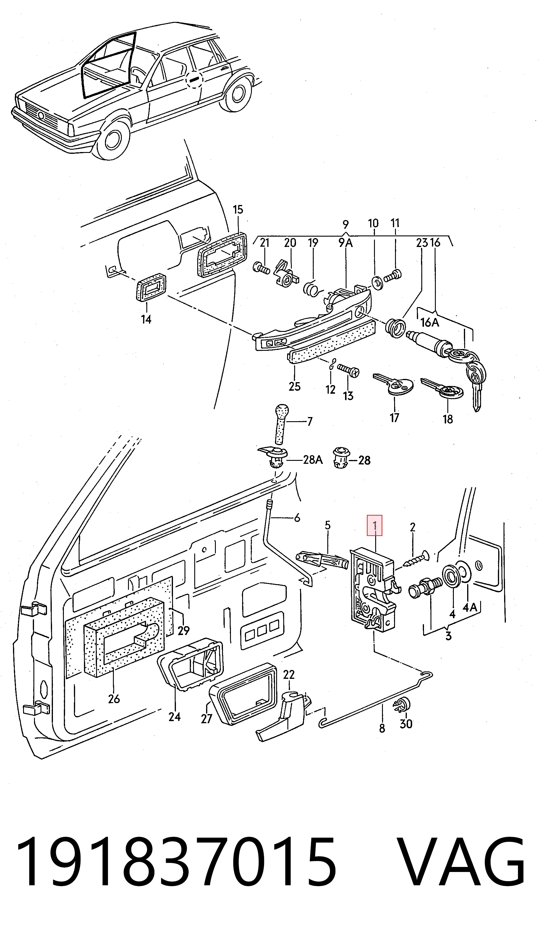  Zamek drzwi przednich lewych Volkswagen Golf 2
