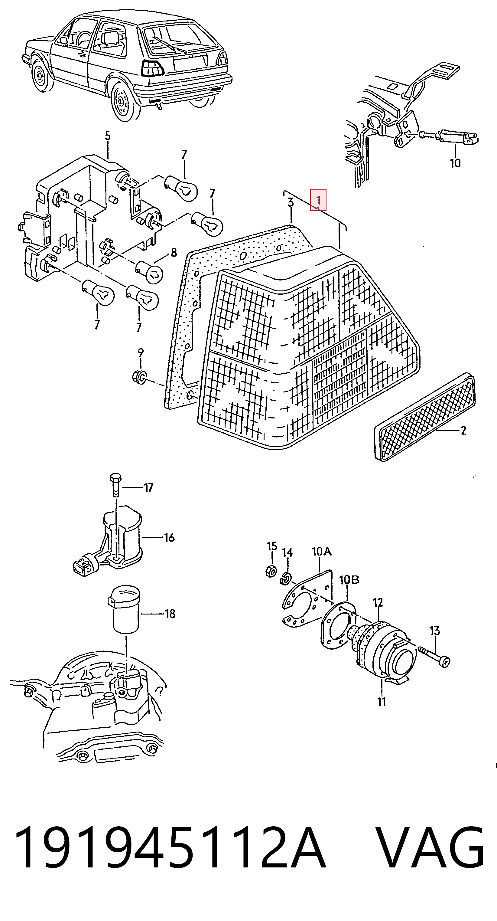 Lampa zespolona tylna prawa do Volkswagen Golf II 19E, 1G1