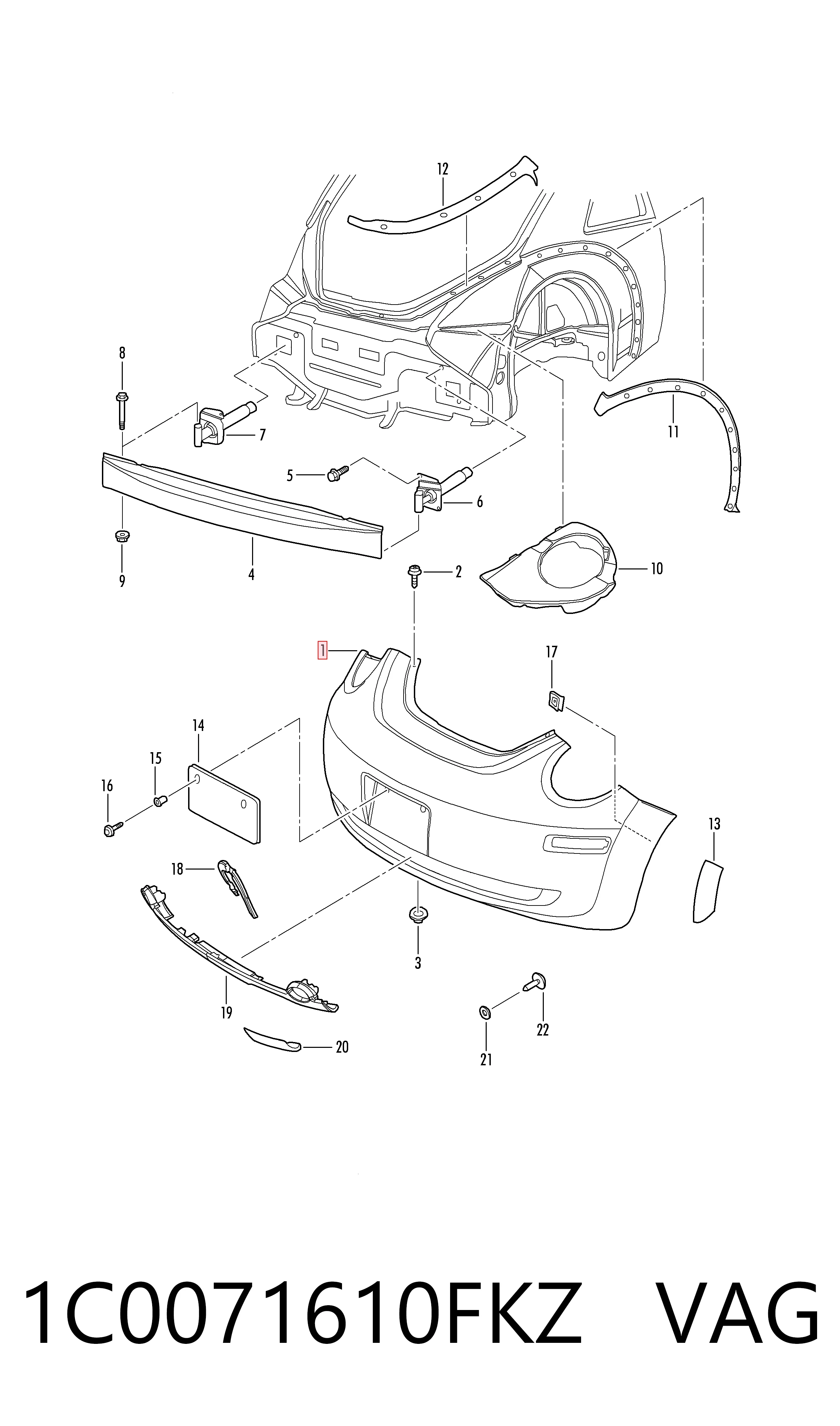 Zderzak tylny do Volkswagen Beetle  9C1, 1C1, 9G1