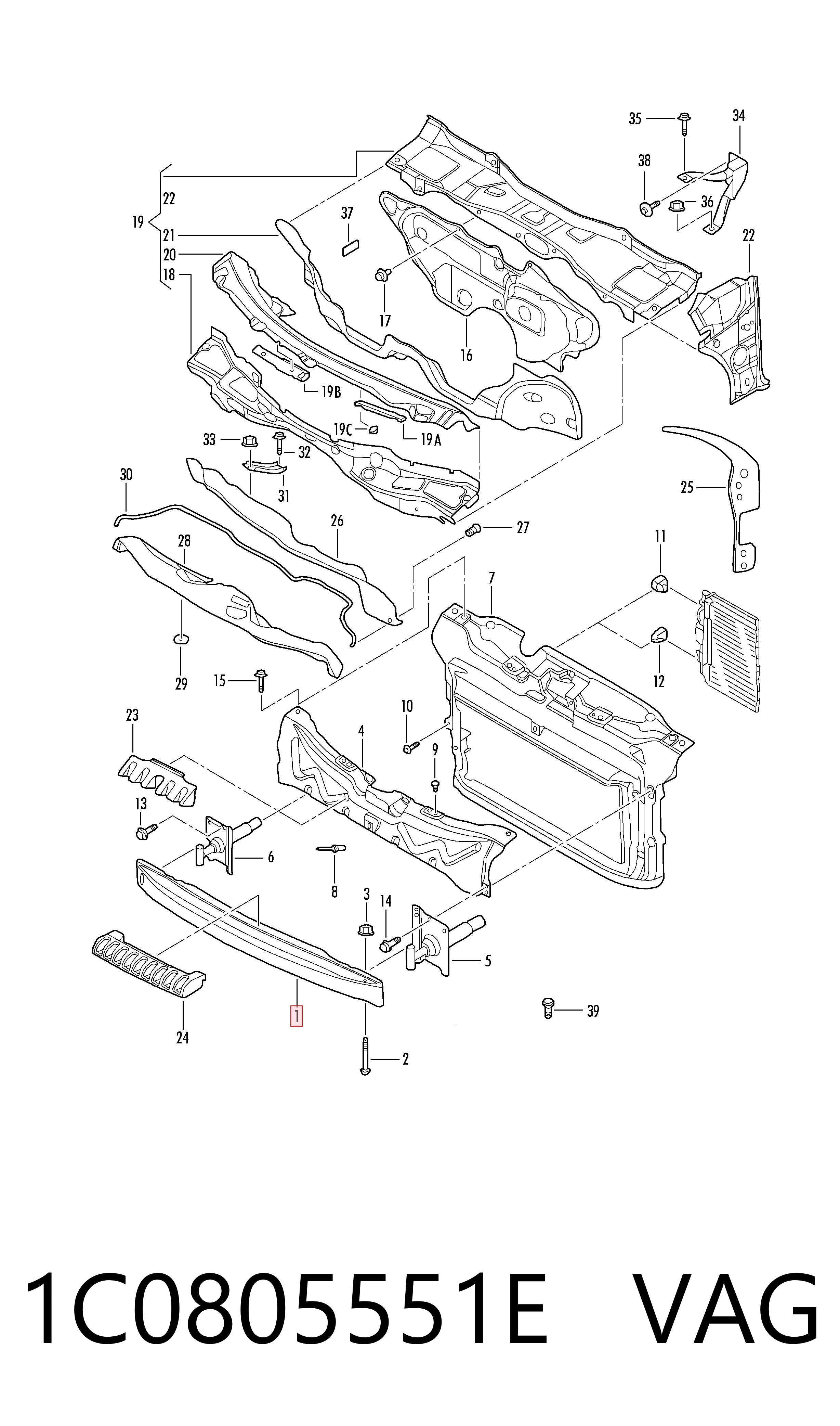 Wzmocnienie zderzaka przedniego do Volkswagen Beetle  9C1, 1C1, 9G1