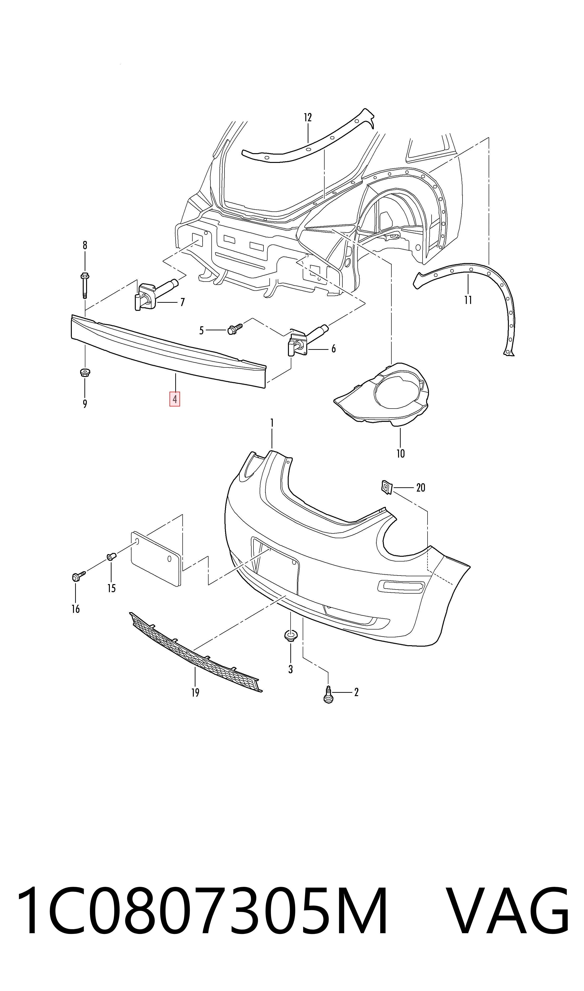 Wzmocnienie zderzaka tylnego do Volkswagen Beetle  9C1, 1C1, 9G1