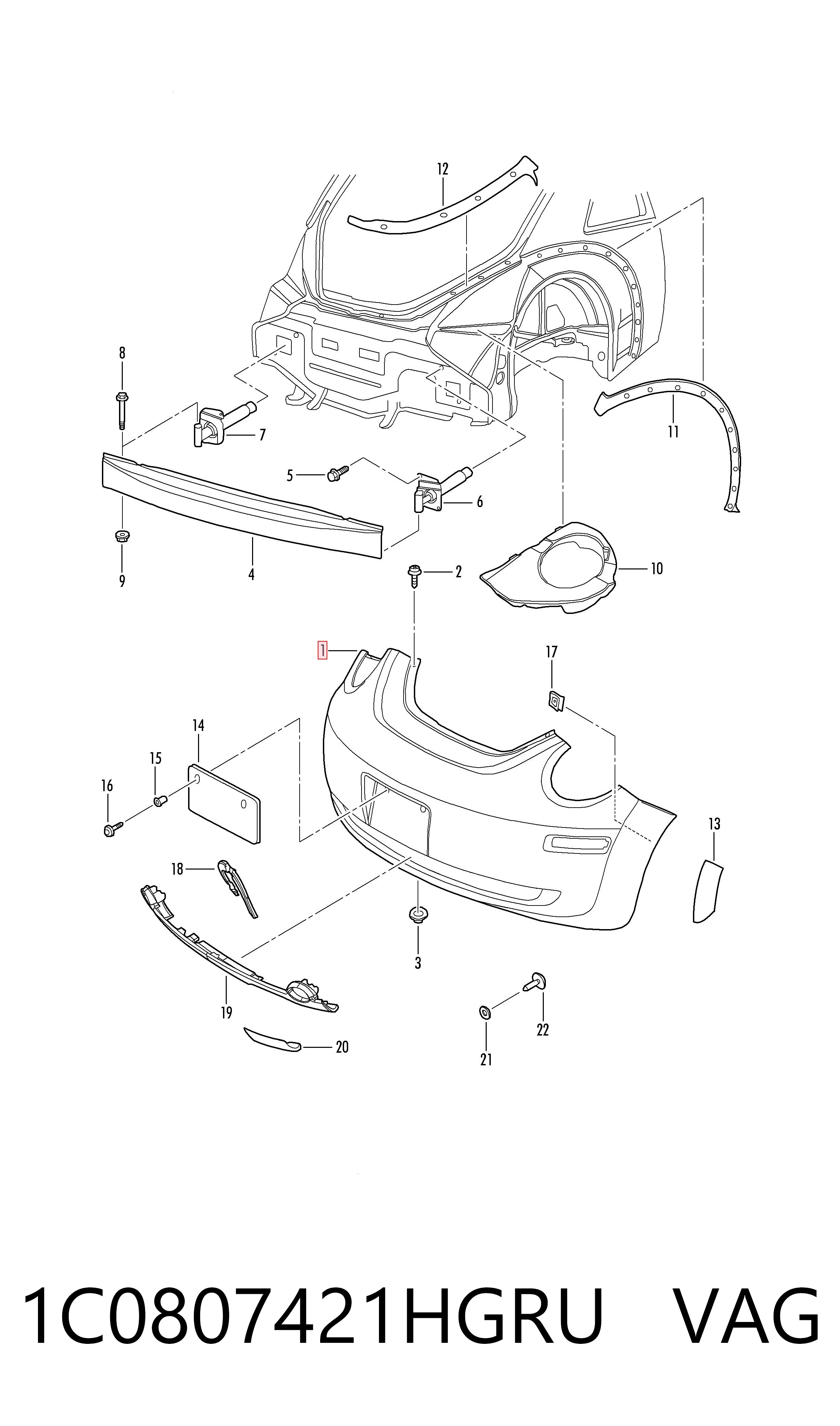 Zderzak tylny do Volkswagen Beetle  9C1, 1C1, 9G1