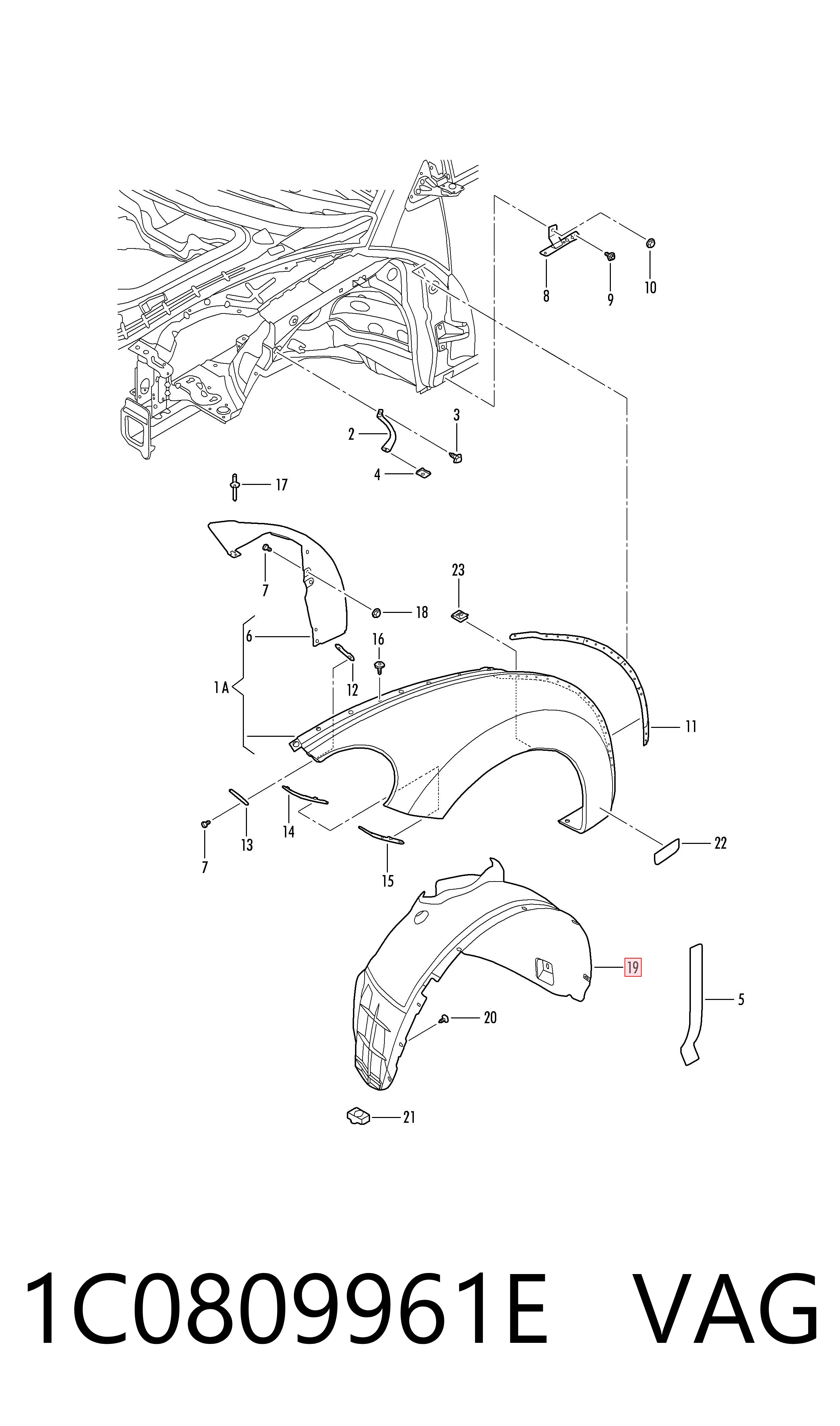 Nadkole błotnika przedniego lewe do Volkswagen Beetle  9C1, 1C1, 9G1