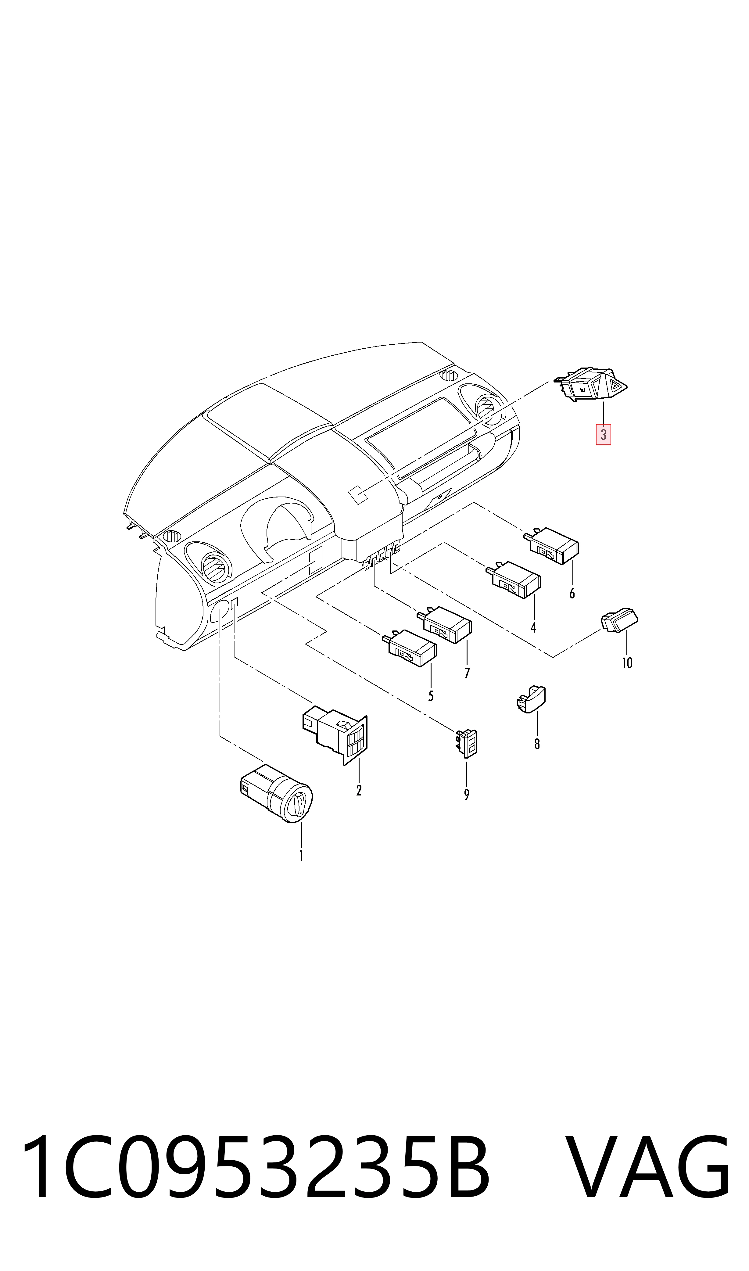 Przycisk włączania światła awaryjnego Volkswagen Beetle hatchback (9C1, 1C1, 9G1) (1998 - 2010) cena, od 41,06 USD