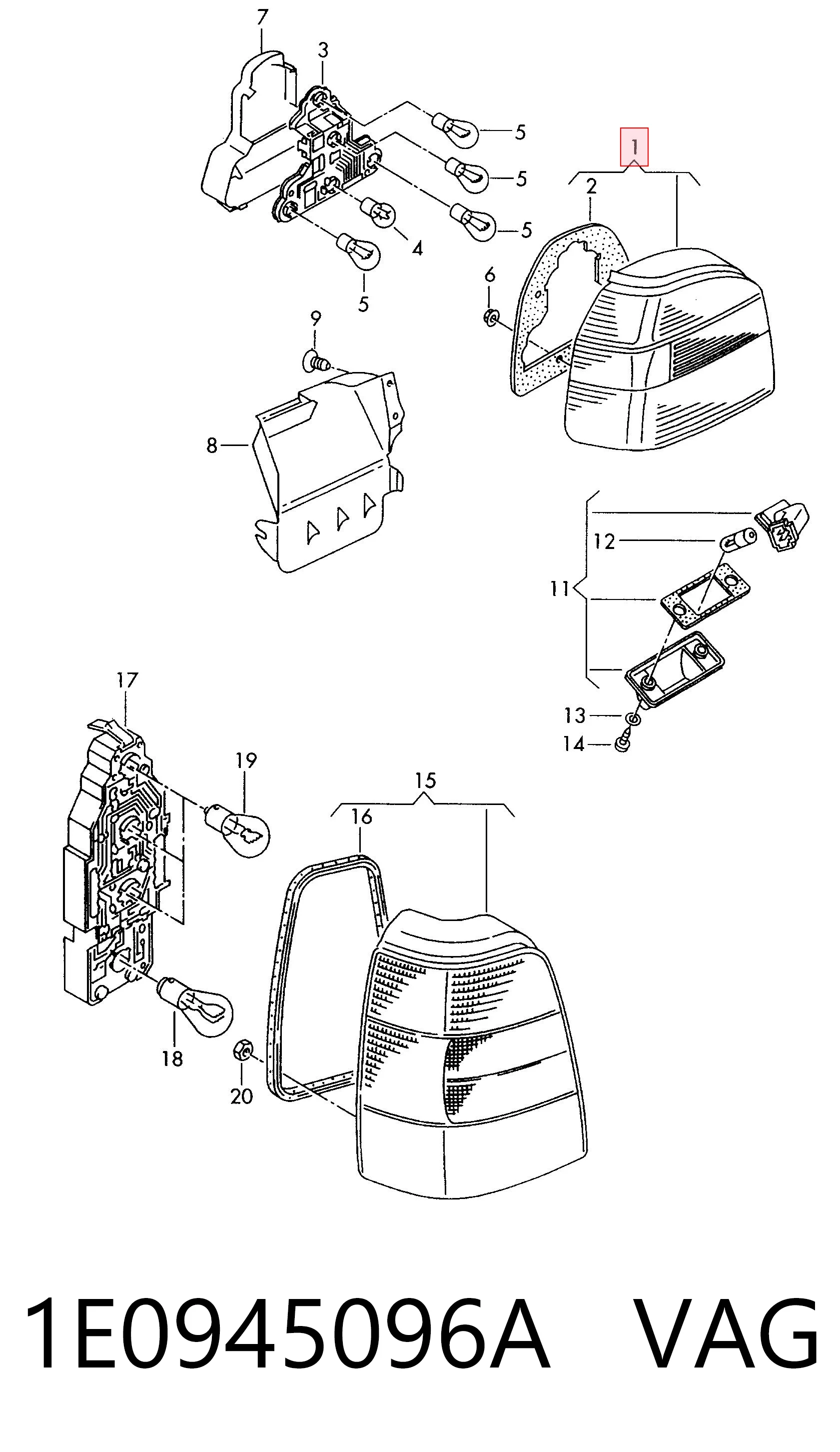 Lampa zespolona tylna prawa do Volkswagen Golf III 1H1