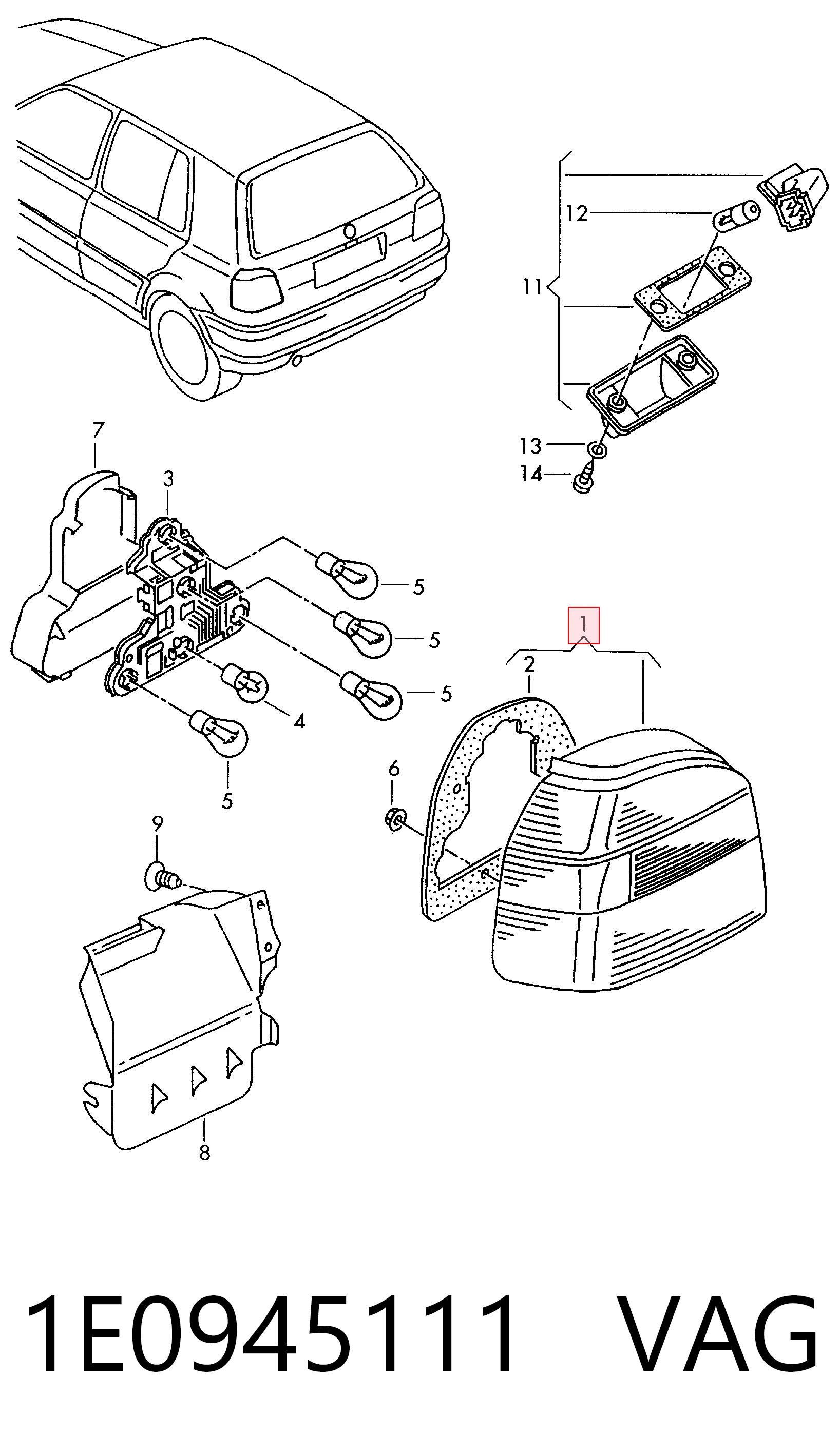 Lampa zespolona tylna lewa do Volkswagen Golf III 1H1