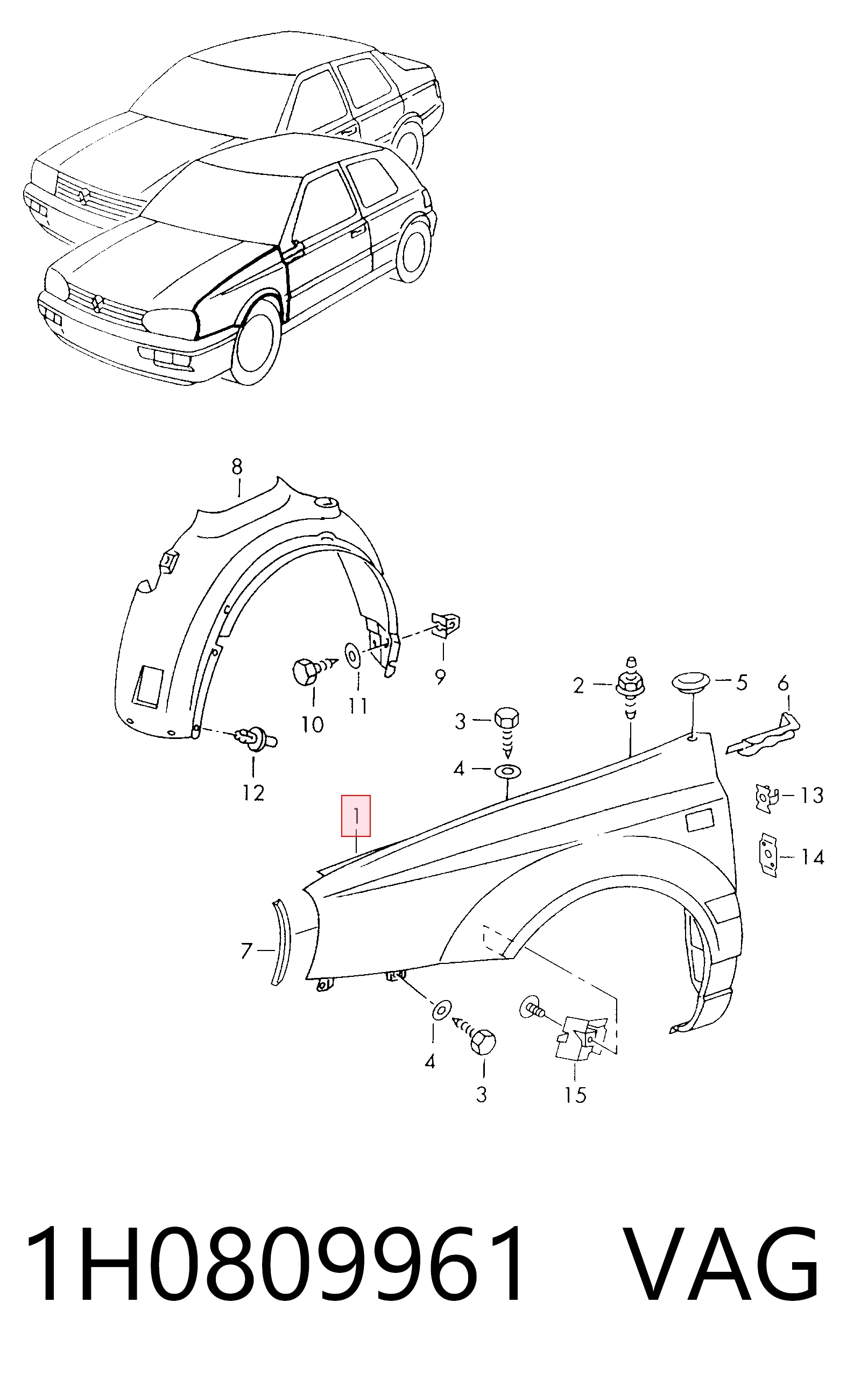 Do koszyka Błotnik przedni prawy Volkswagen Golf III 1H1