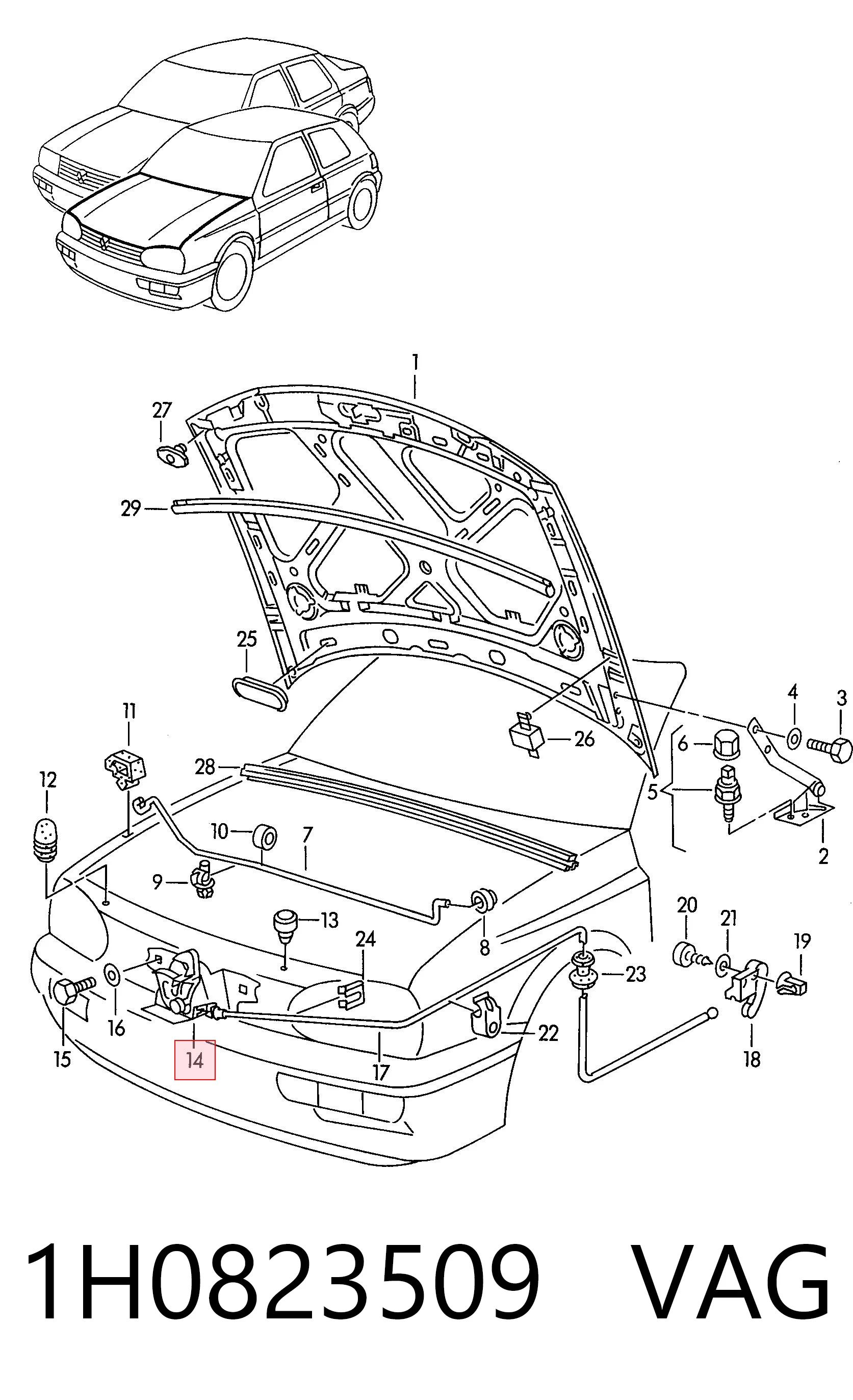 Zamek maski Volkswagen Golf III