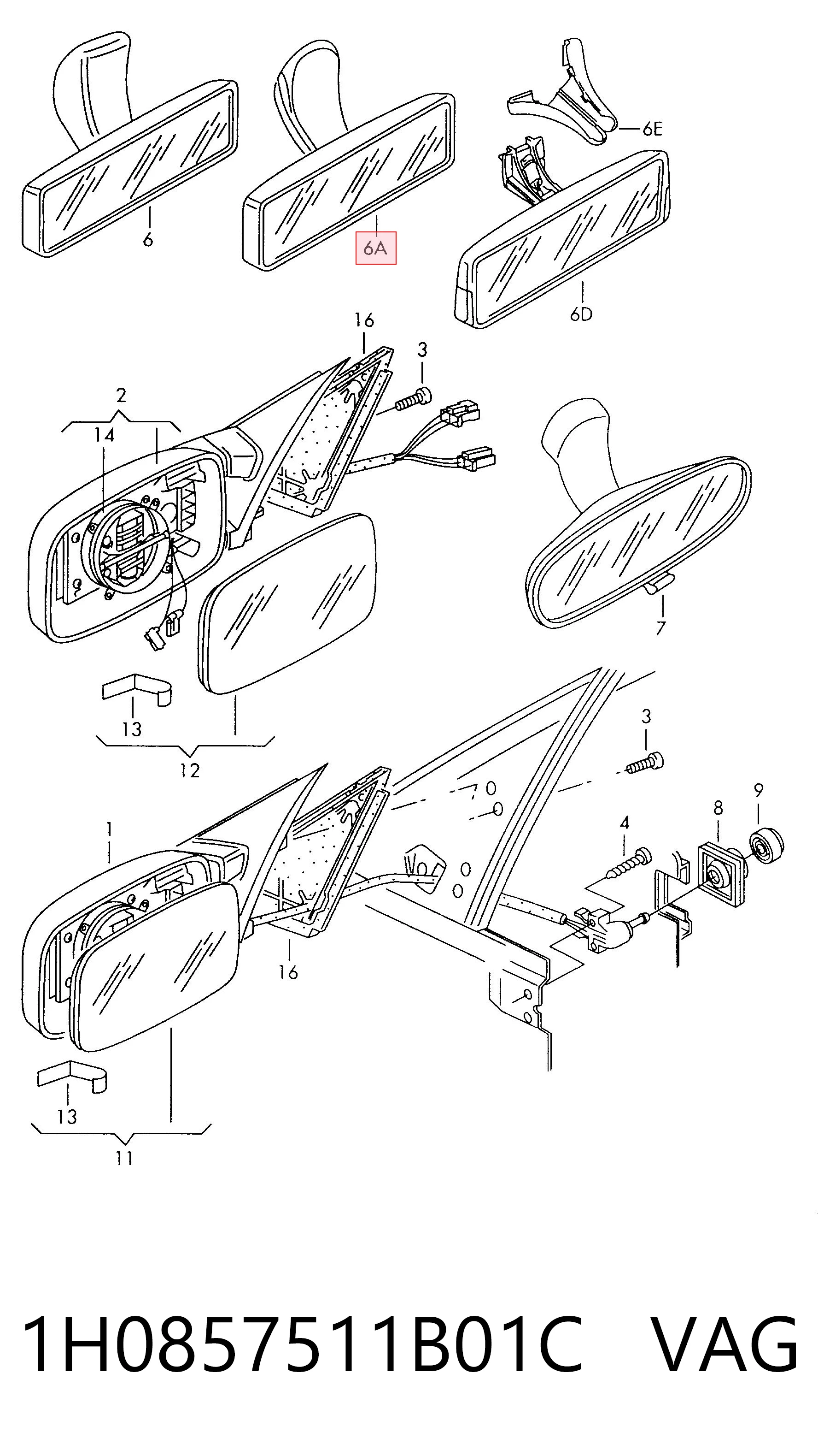 Lusterko wewnętrzne do Volkswagen Passat B3, B4 3A2, 351, 312