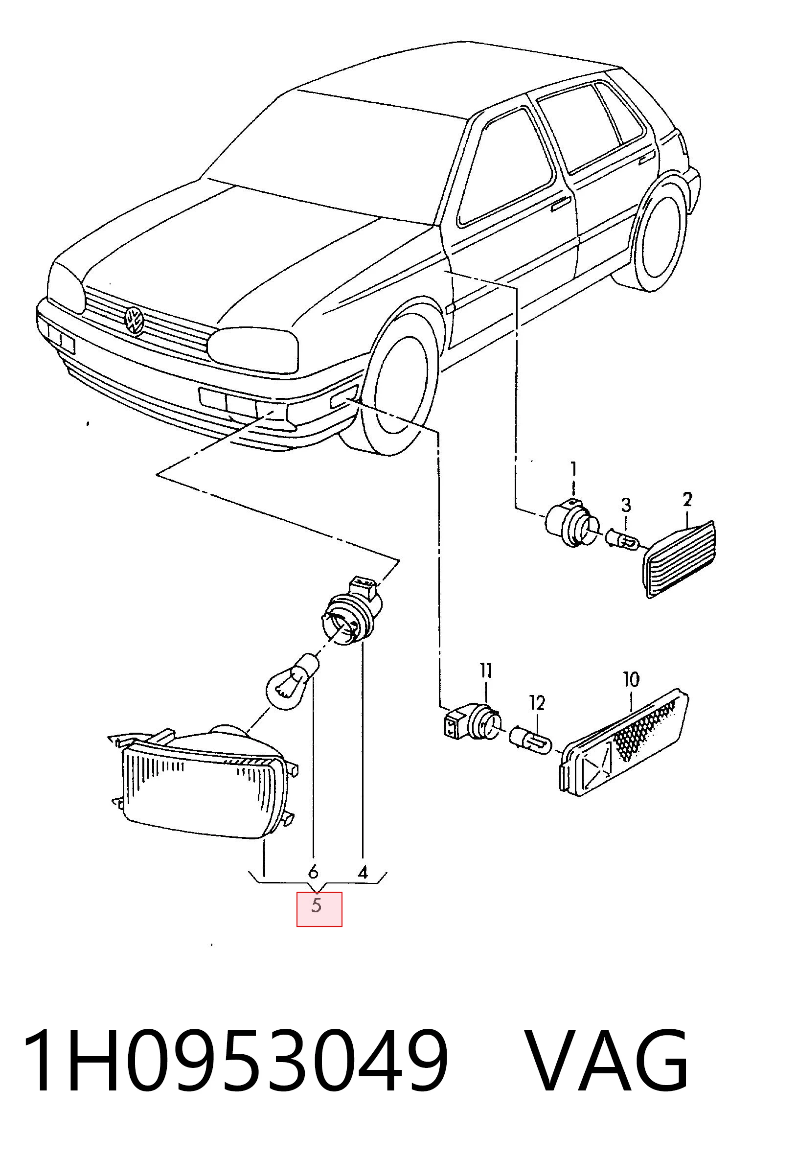 Do koszyka Kierunkowskaz lewy Volkswagen Golf III 1H1