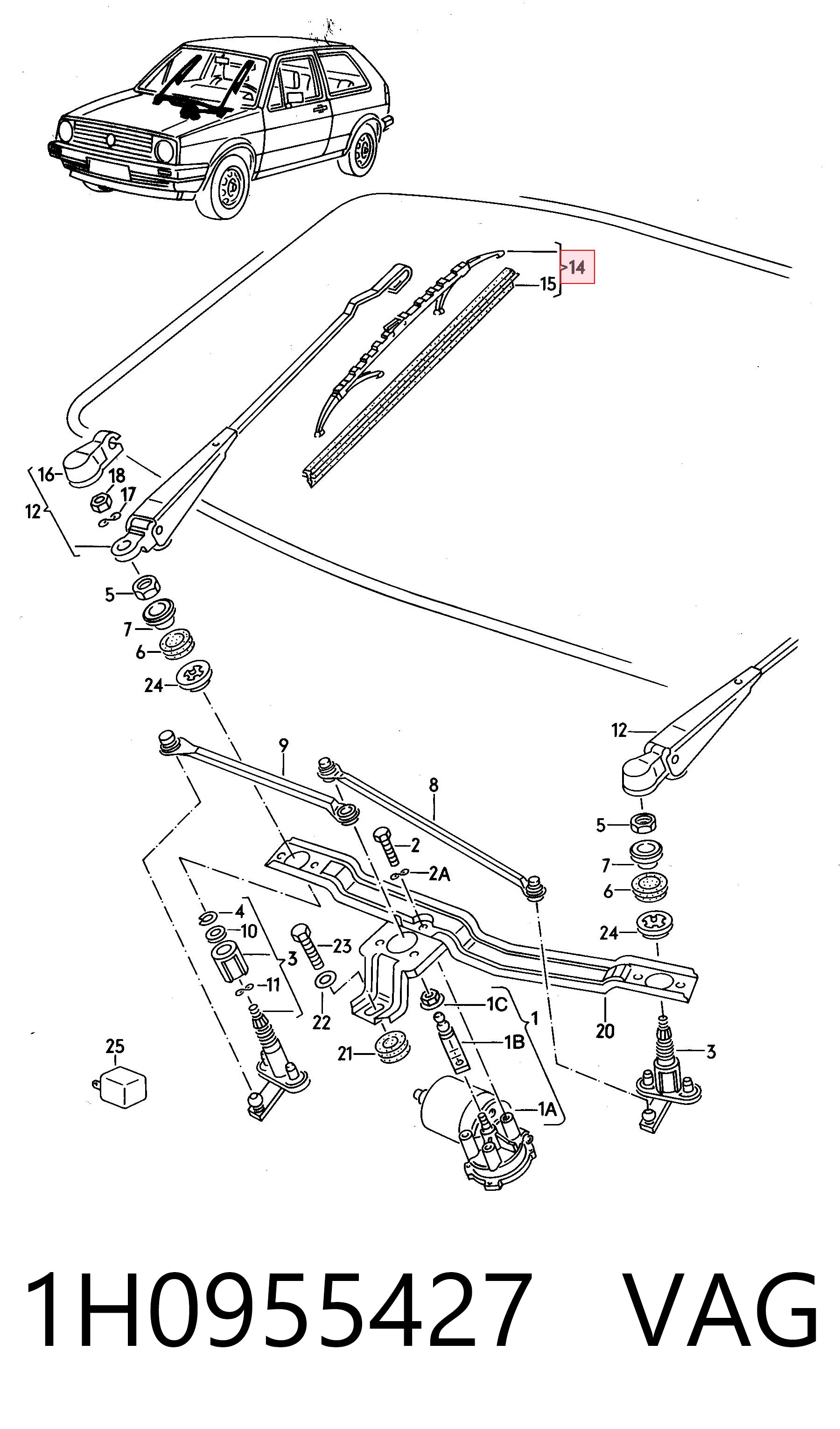 Pióro wycieraczki szyby przedniej, zestaw (2 szt.) Volkswagen Golf II hatchback (19E, 1G1) (1983 - 1992) cena, od 24,15 USD