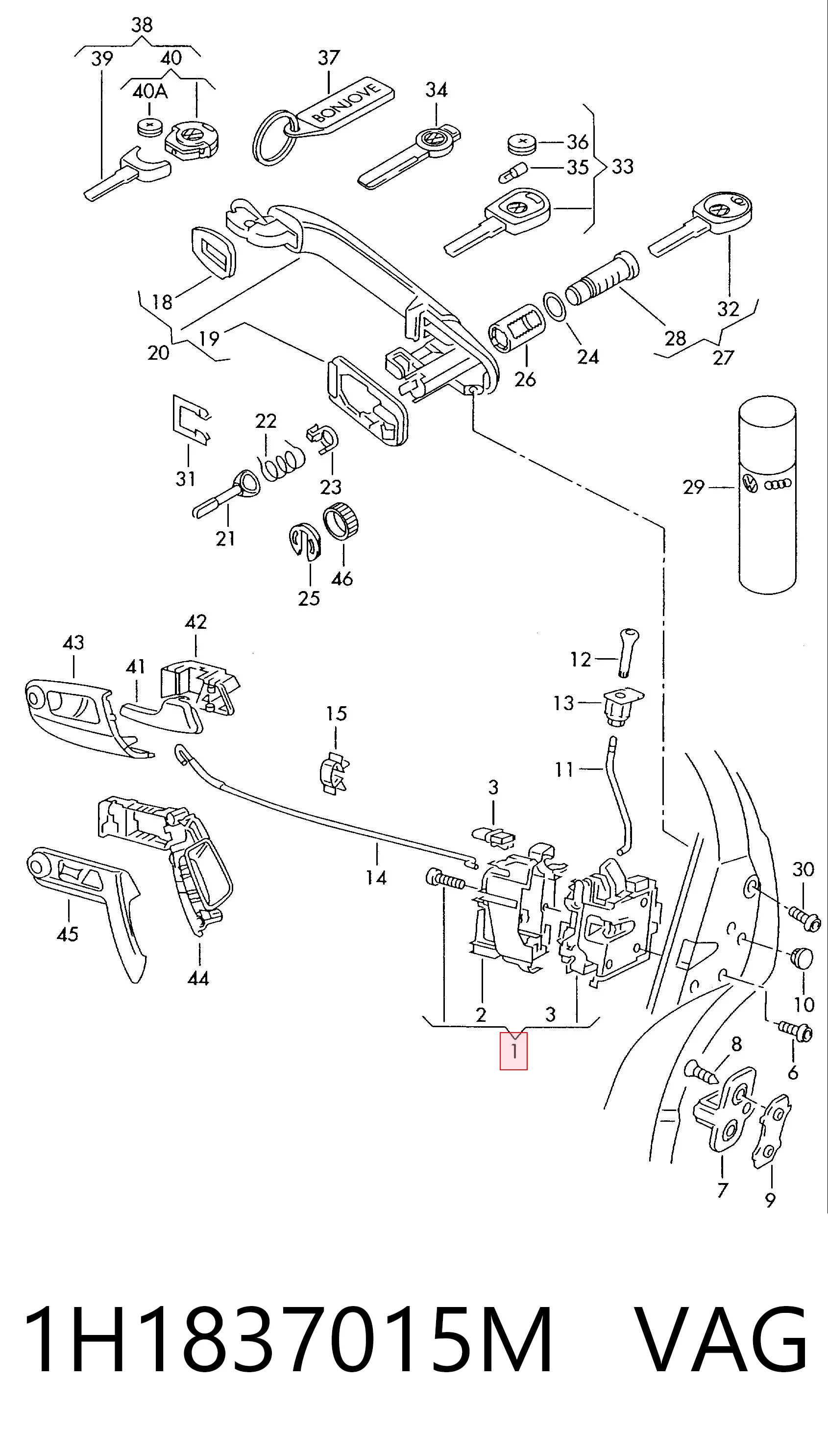 Zamek drzwi przednich lewych do Volkswagen Golf III 1H1