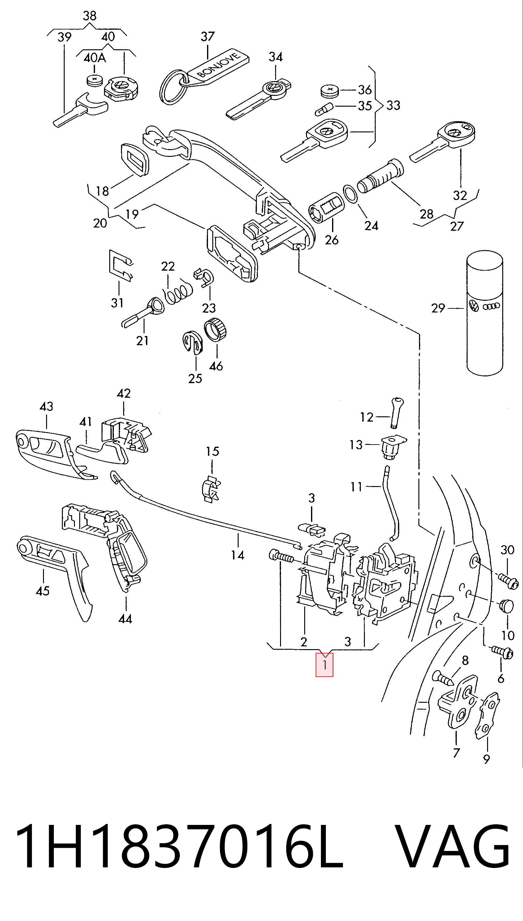 Zamek drzwi przednich prawych do Volkswagen Golf III 1H1