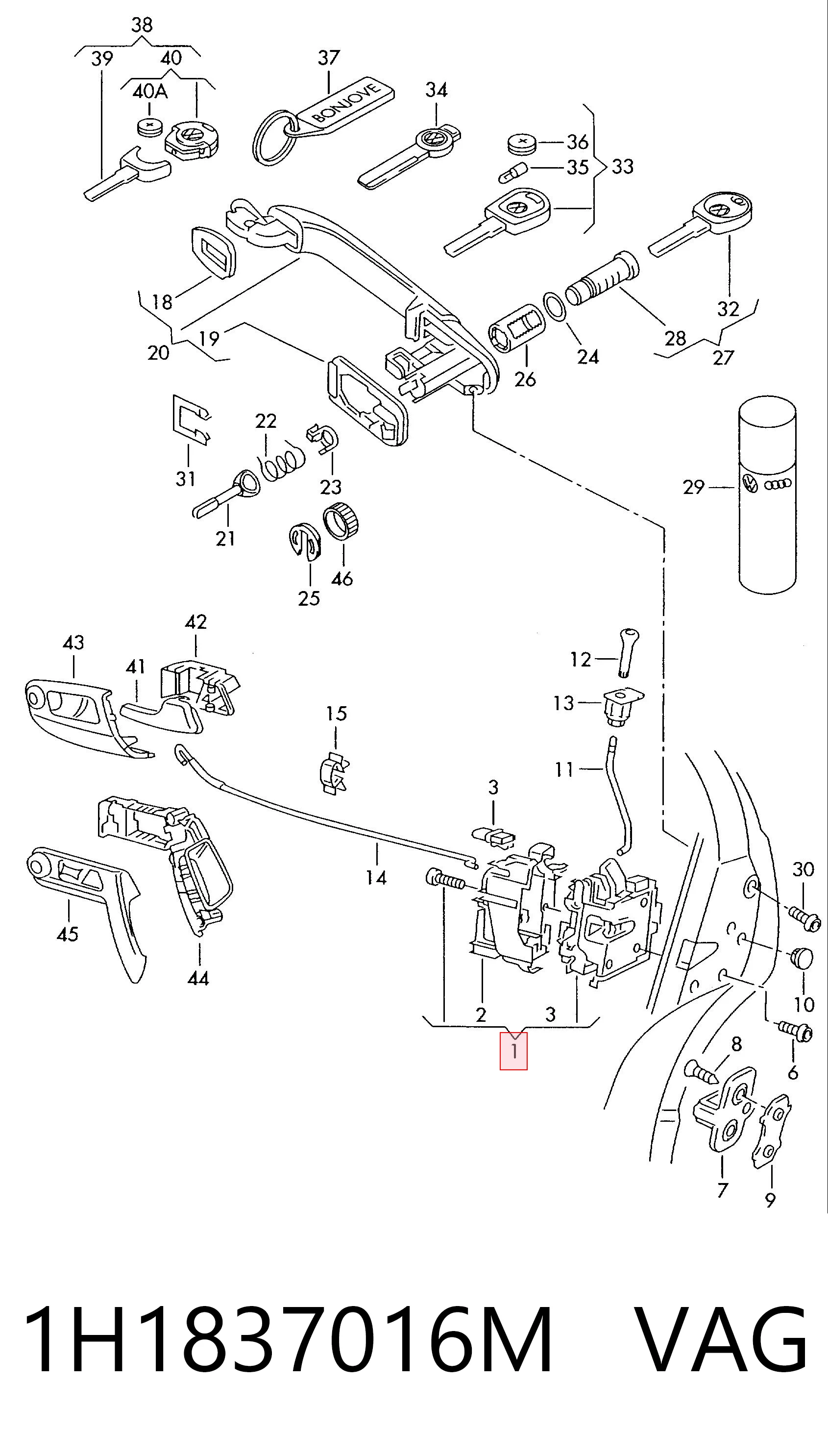 Zamek drzwi przednich prawych do Volkswagen Vento  1H2
