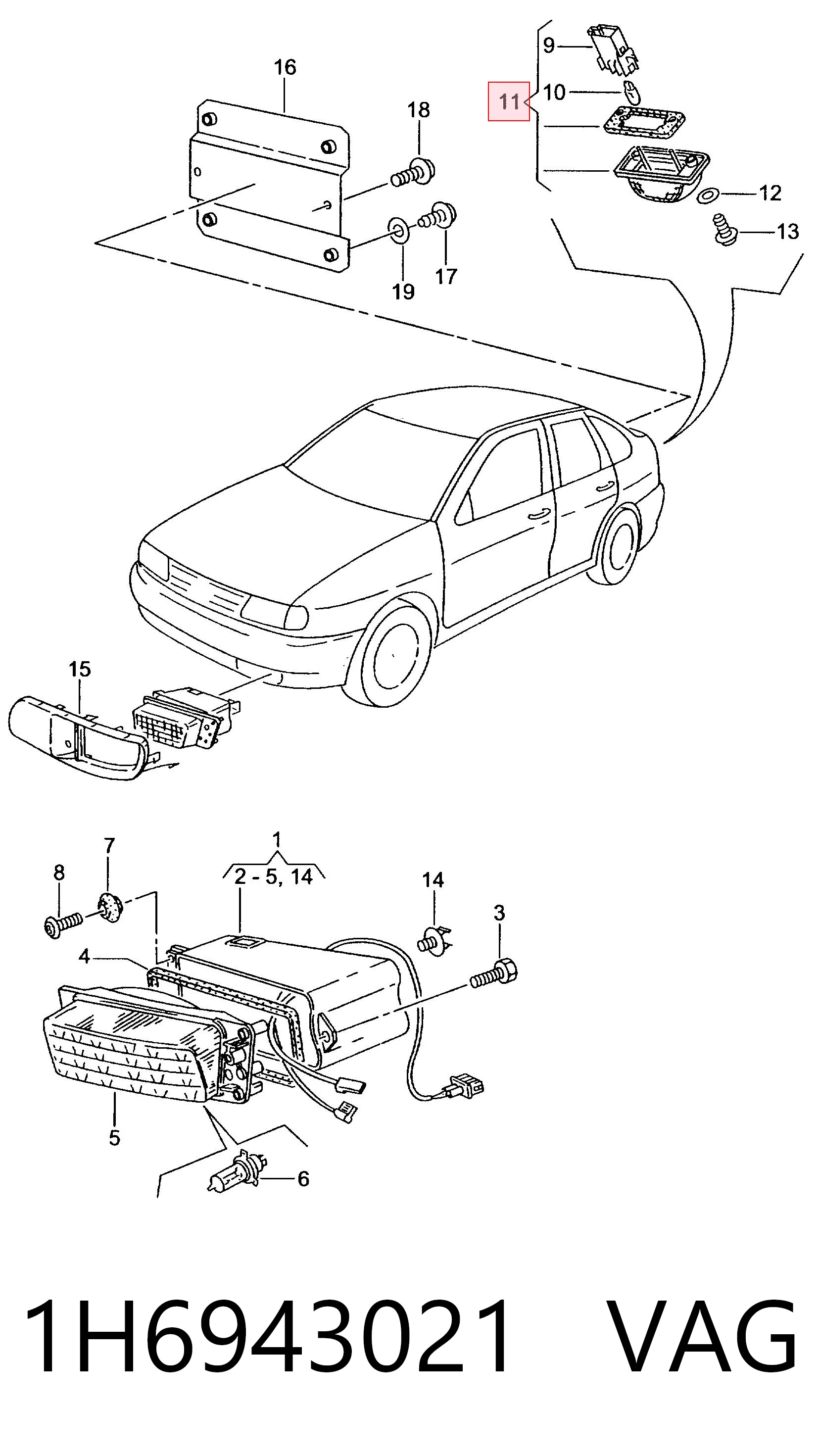 Lampa oświetlenia tylnej tablicy rejestracyjnej do Volkswagen Polo 6N1
