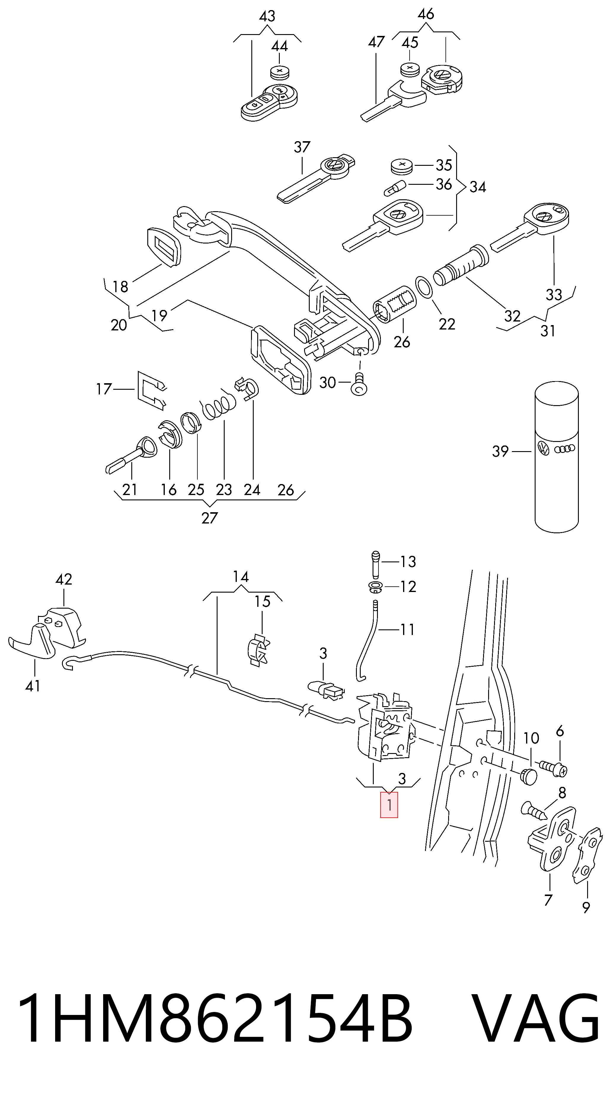 Zamek drzwi przednich prawych do Volkswagen Polo III 6N1