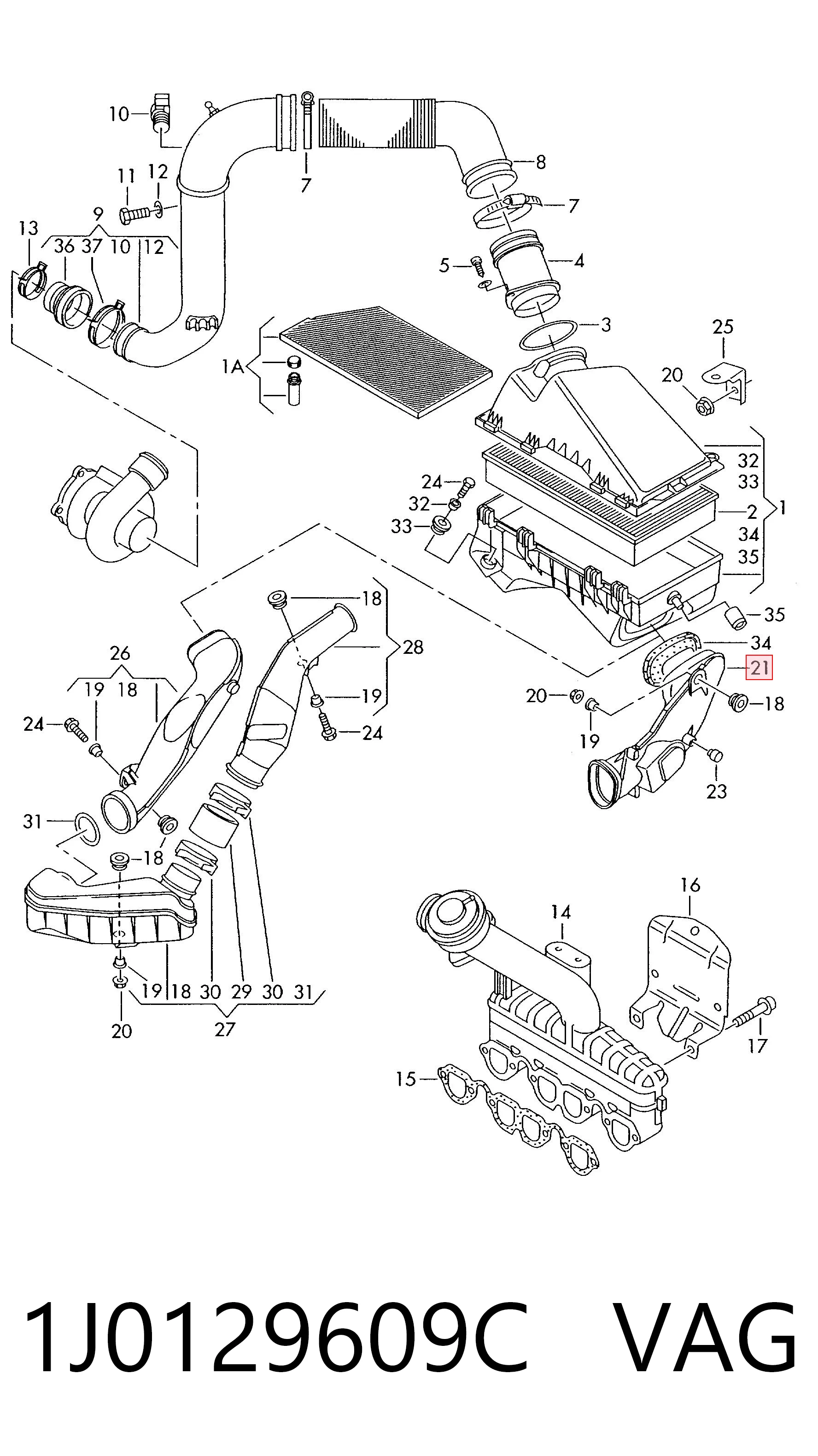 1J0129609C VAG Wlot powietrza do filtra powietrza