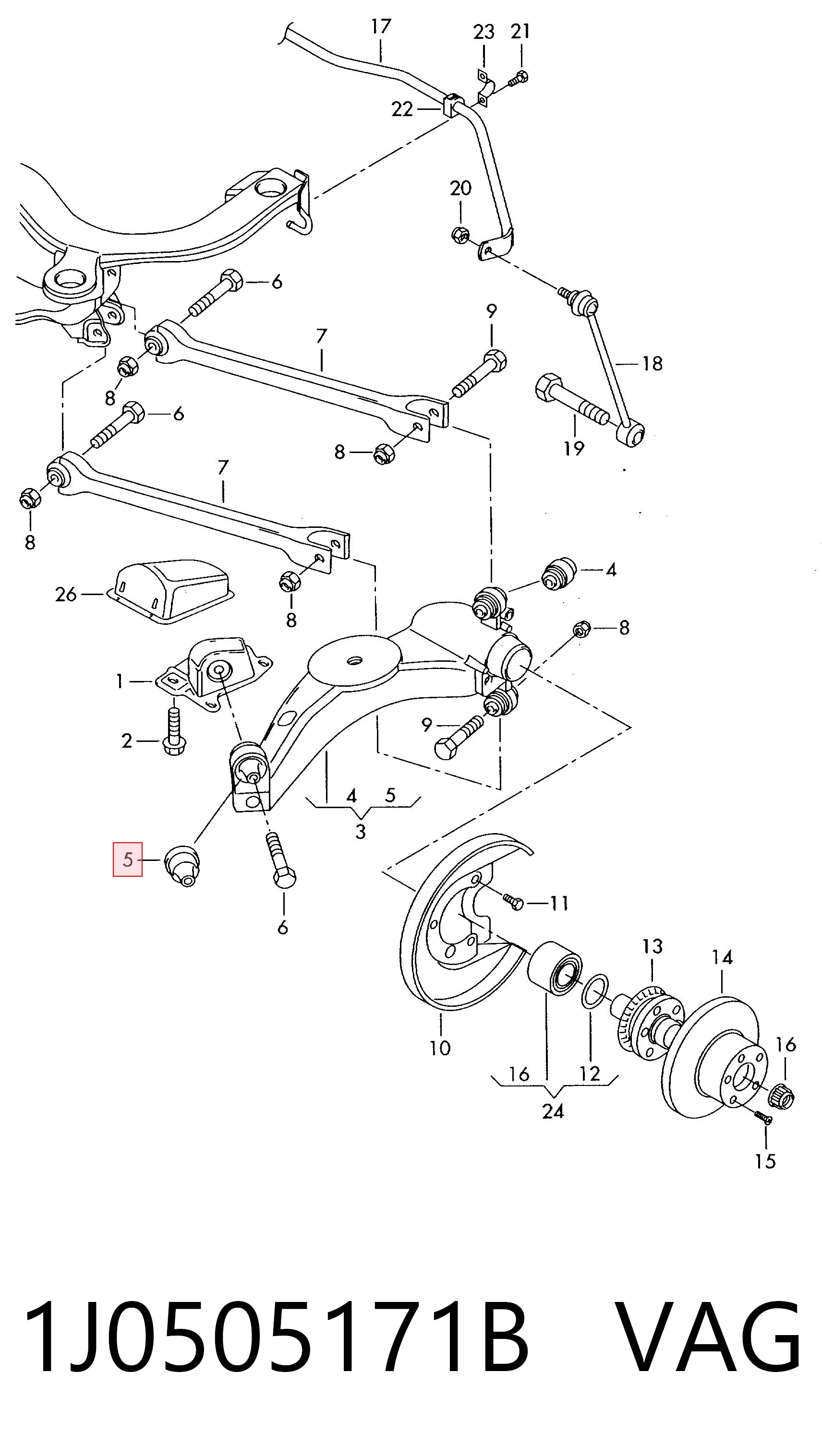 1J0505171B VAG Silentblock tylnego wahacza przedni