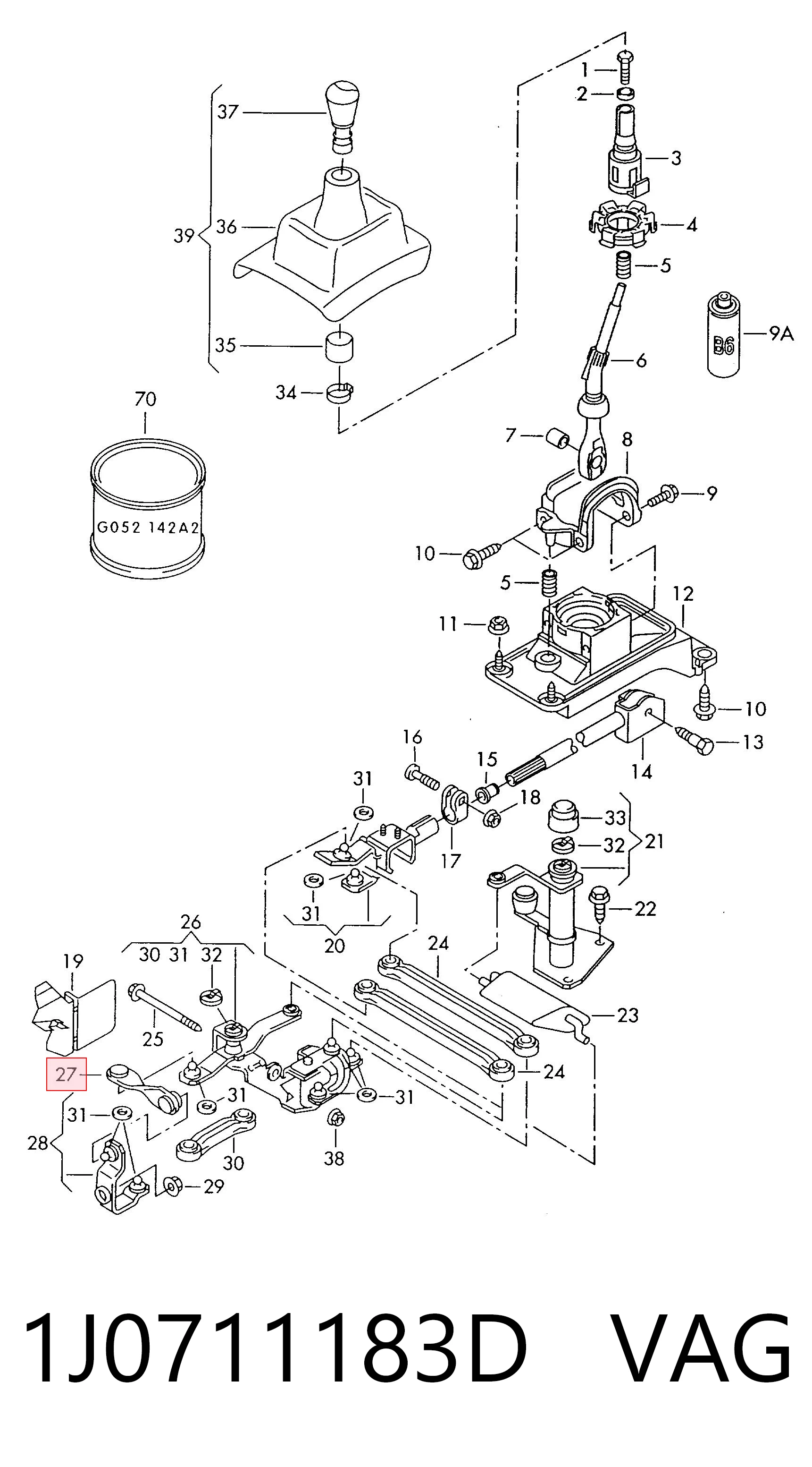 1J0711183D VAG Mechanizm - cięgno zmiany biegów